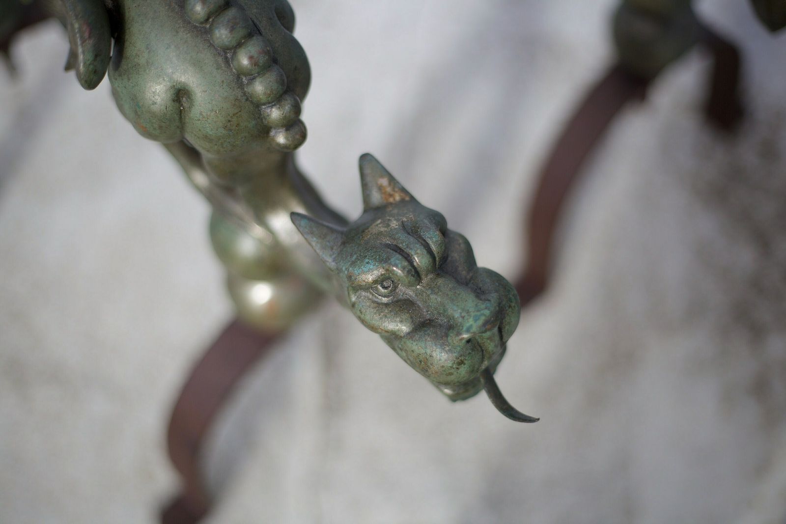 Pair Of Fireplace Andirons, Bronze And Cast Iron Andirons, Dragons, Chimeras, Griffins, Fireplace Accessories, Fireplace Hearth, Decor, Andirons photo buy