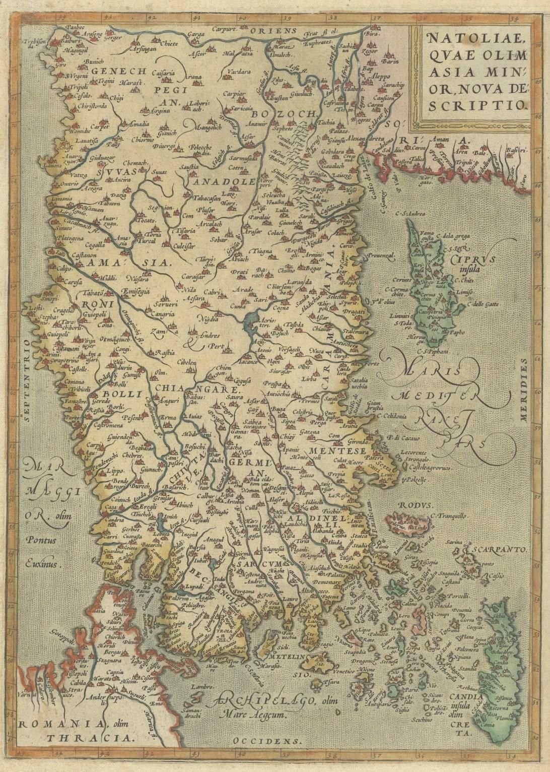 Antique Map Of Turkey, Egypt And Ancient Carthage (Tunis), Published In 1572 photo furniture