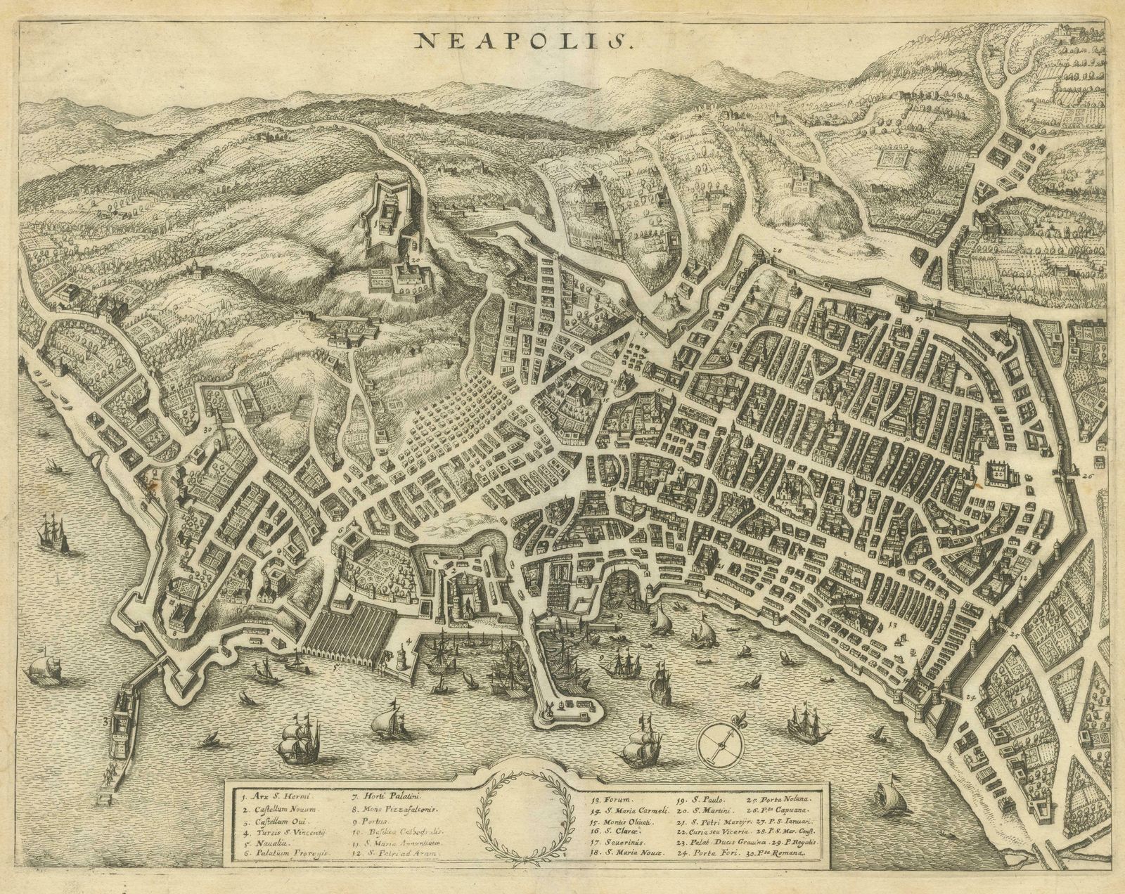 Antique Bird's Eye View Of The City Of Naples In Italy photo for sale