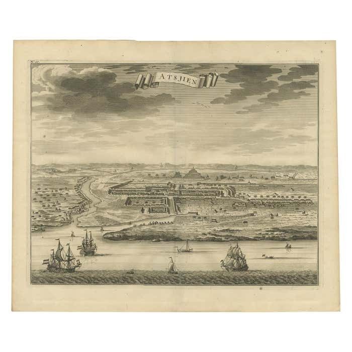 Antique Bird's Eye View Atjien Or Atjeh In Aceh In Northern Sumatra, Indonesia