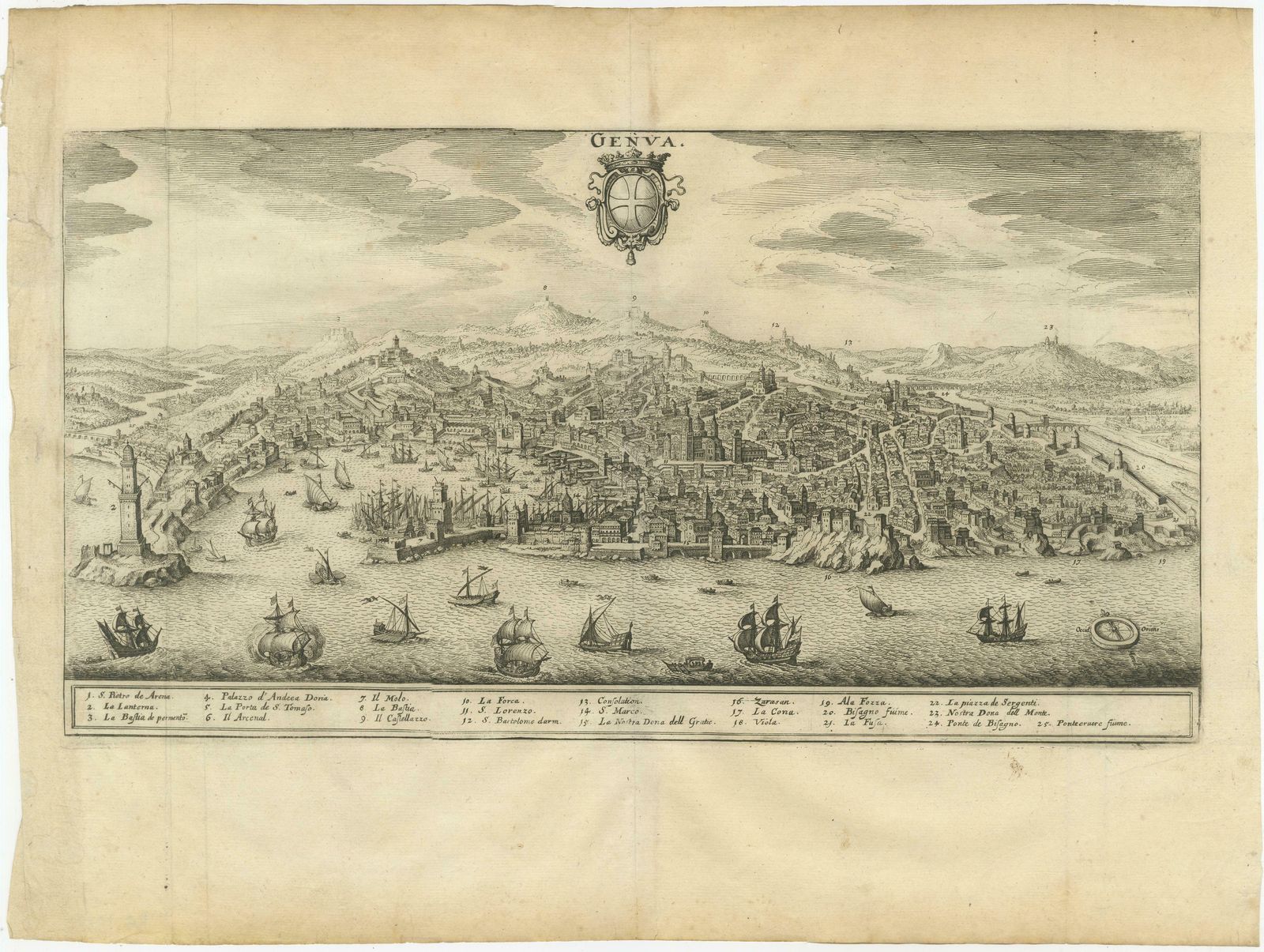 Original Antique Bird's Eye View Of The City Of Genoa photo furniture