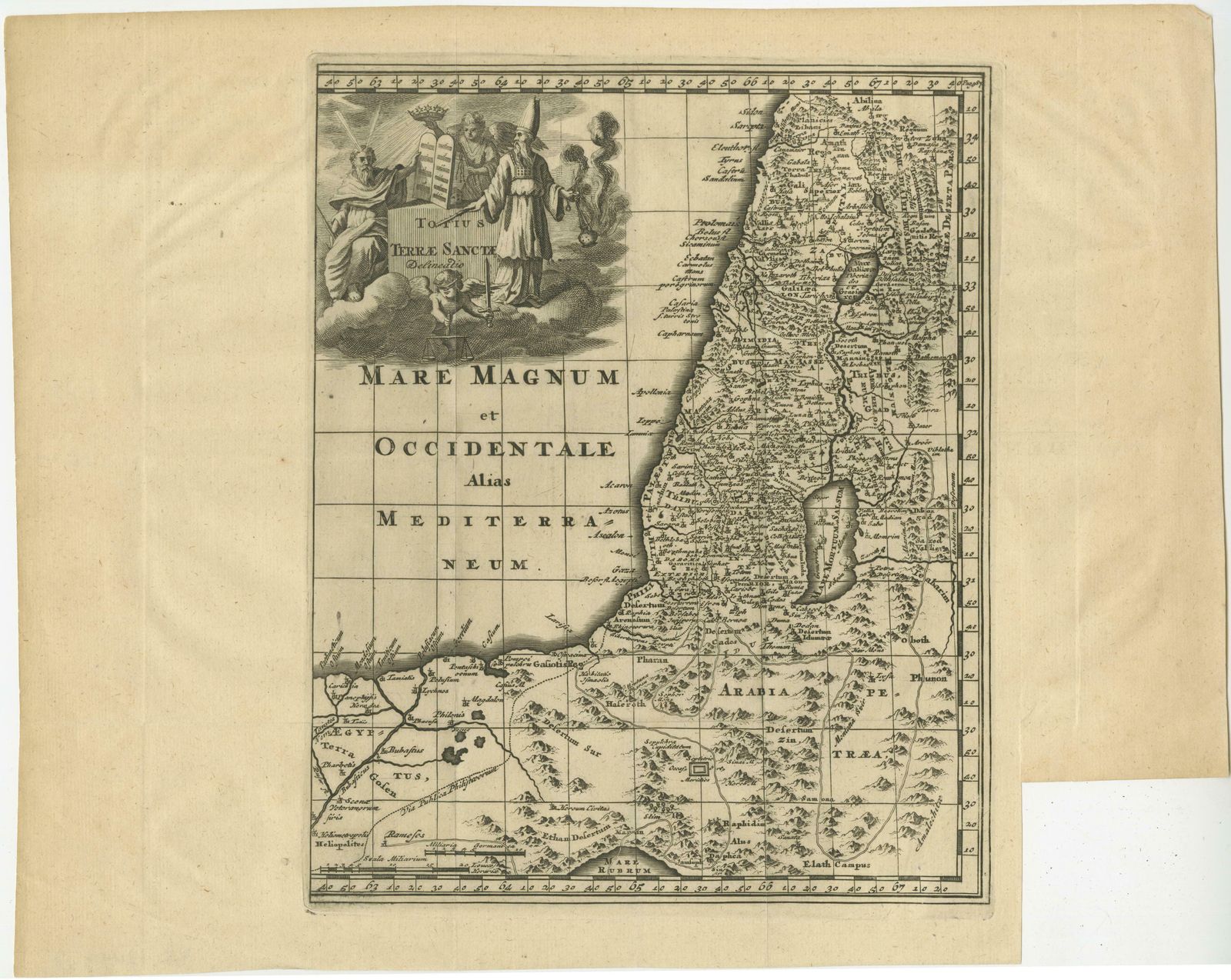 Original Antique Map Of The Holy Land With Decorative Cartouche photo furniture