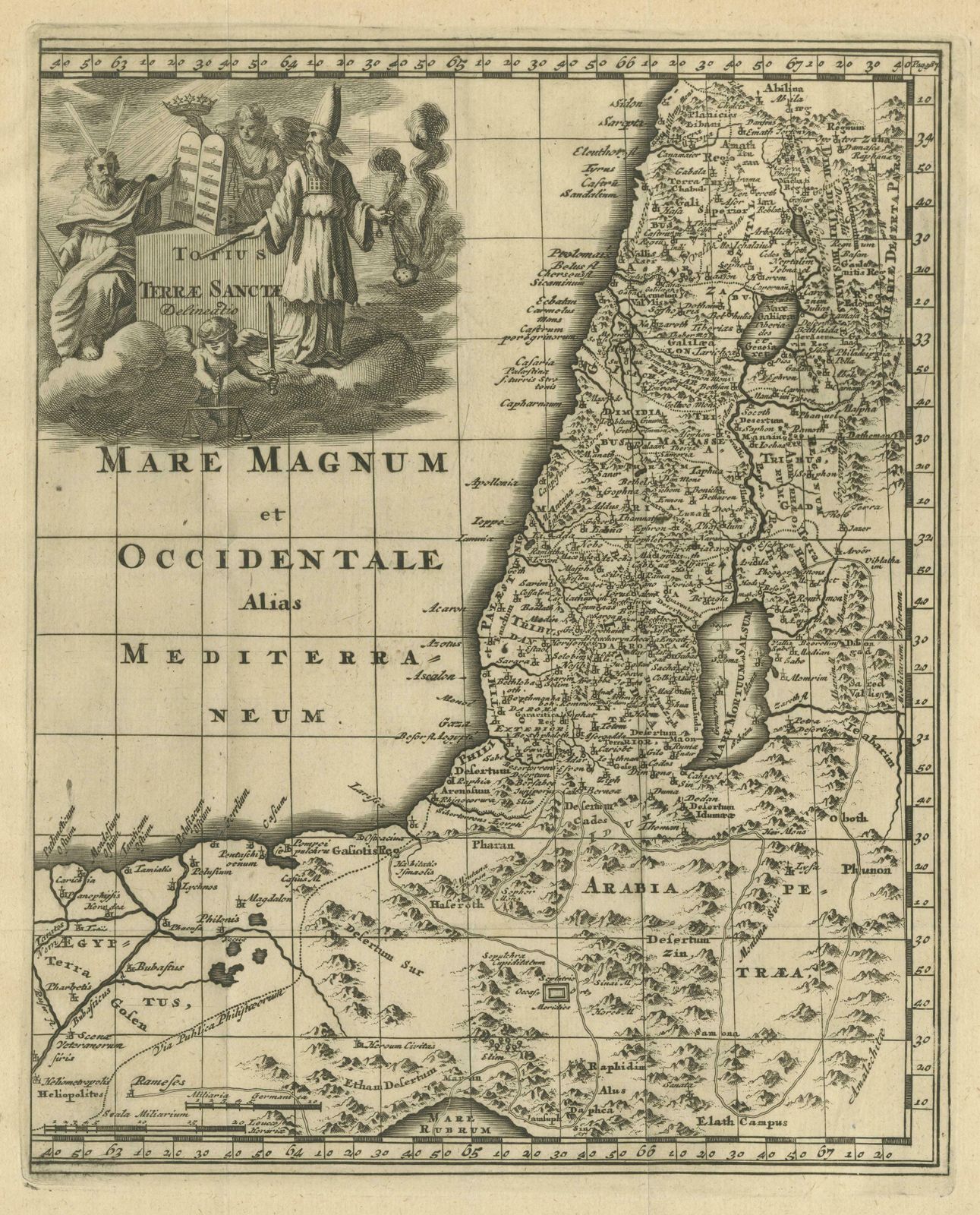 Original Antique Map Of The Holy Land With Decorative Cartouche photo for sale