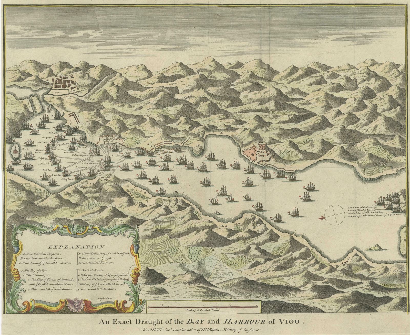 Antique Print Of The Battle In 1702 Of Vigo Bay Or Rande, Galicia, Spain photo for sale