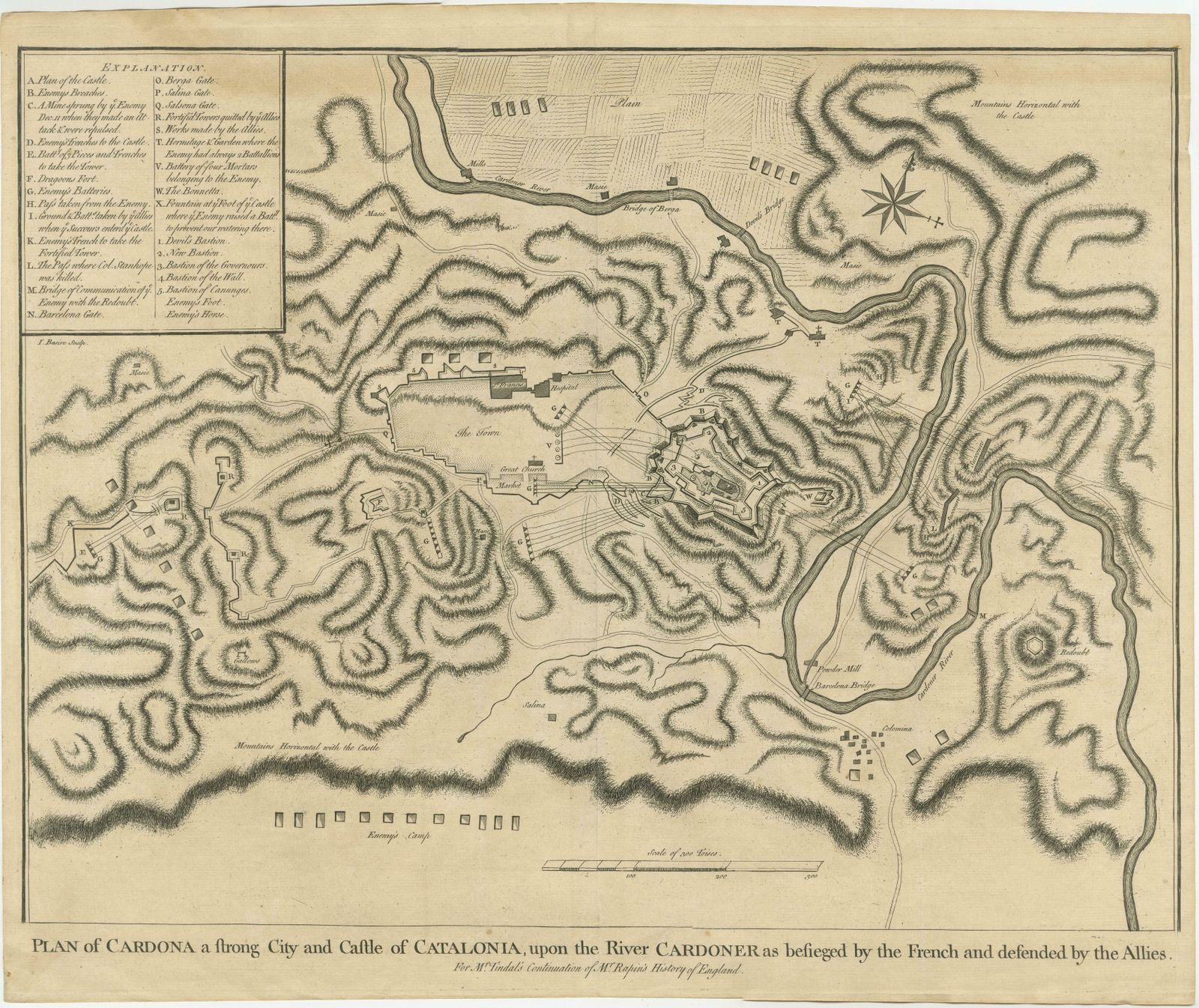 Antique Plan Of The Siege Of The Castle Of Cardona In 1714 photo furniture