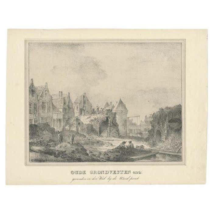 Antique Print Of Archeological Findings Near The Weerd Poort In Utrecht
