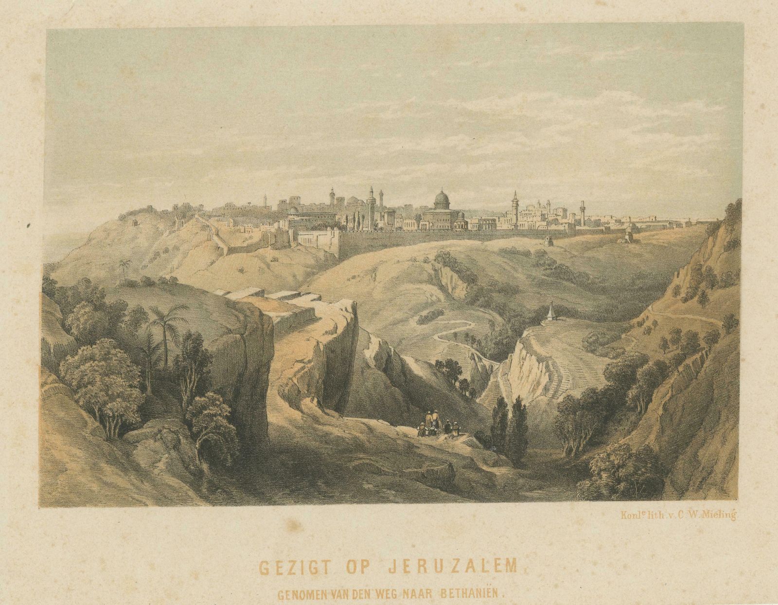 Antique Lithograph Of Jerusalem From The Road Leading To Bethany photo for sale