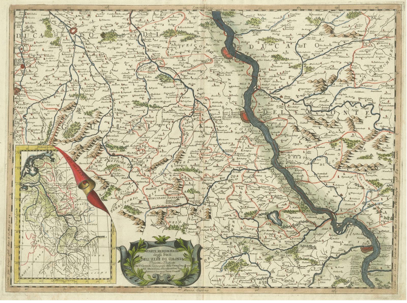 Antique Map Of The Course Of The Rhine From Lahnstein To Rheinkassel, Germany photo for sale