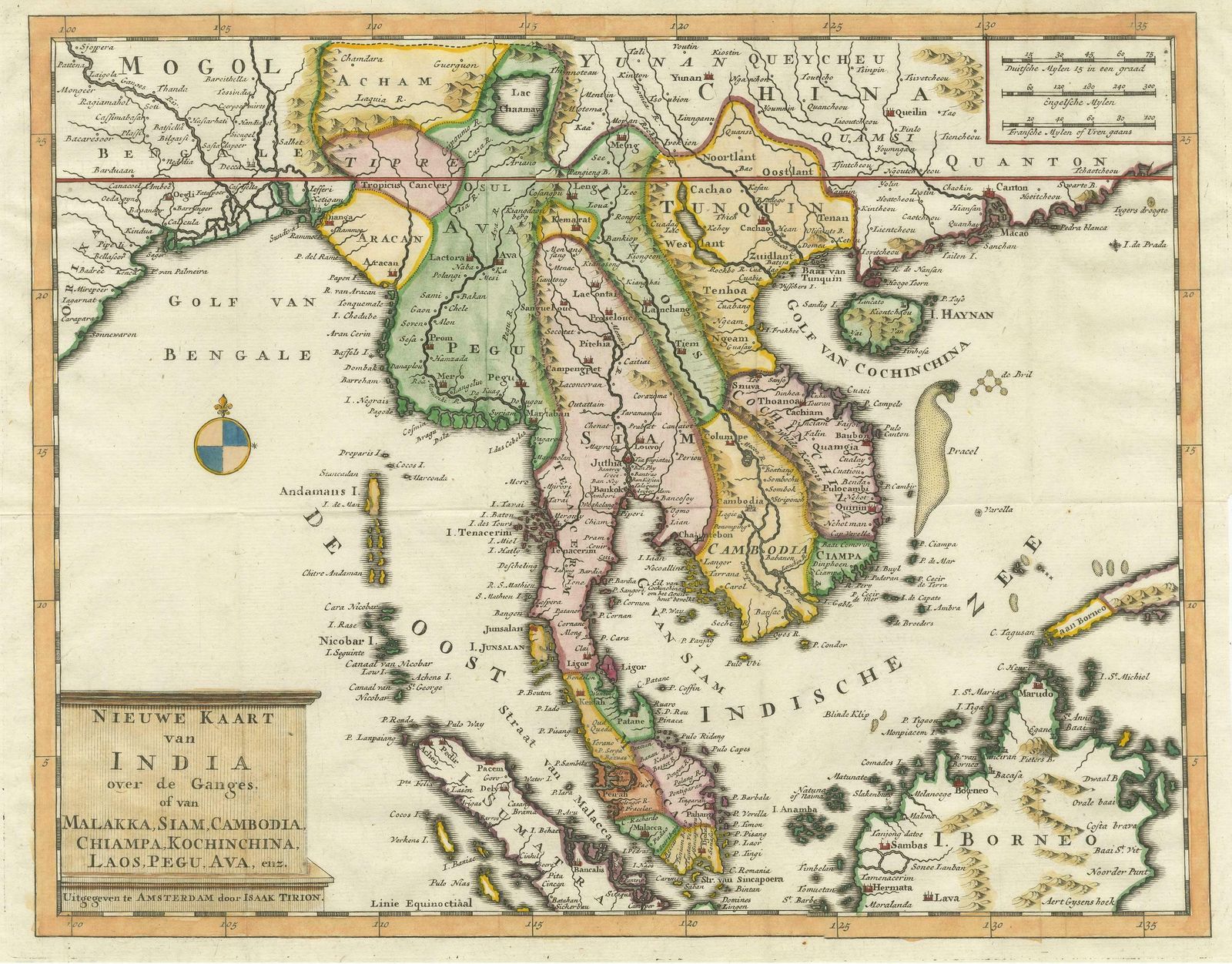 Antique Map Of Indochina, The Malaysian Peninsula And Northern Sumatra photo for sale