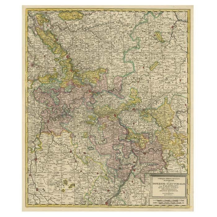 Antique Map Of The Area Centered On The Rhine River, Germany