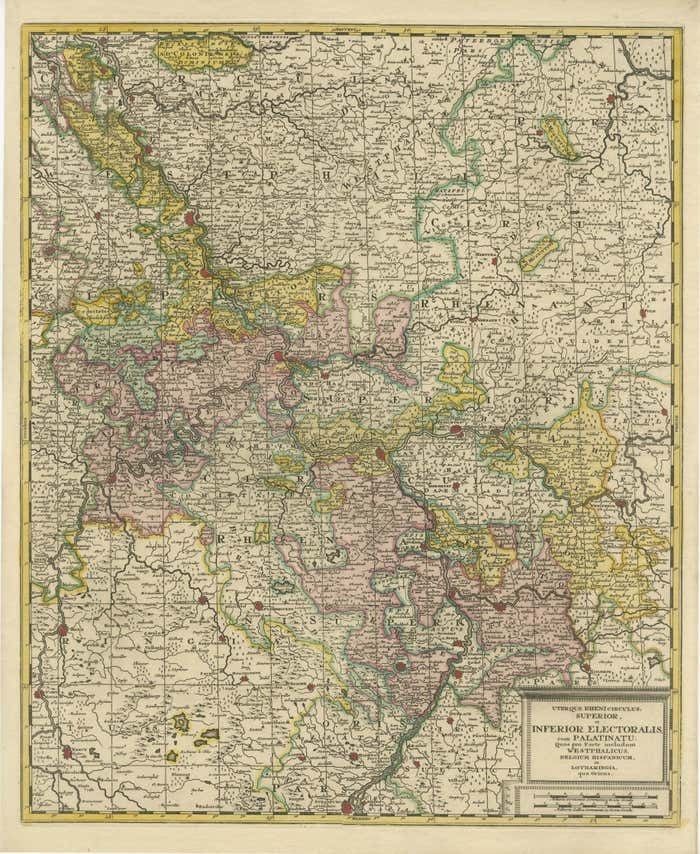 Antique Map Of The Area Centered On The Rhine River, Germany photo furniture