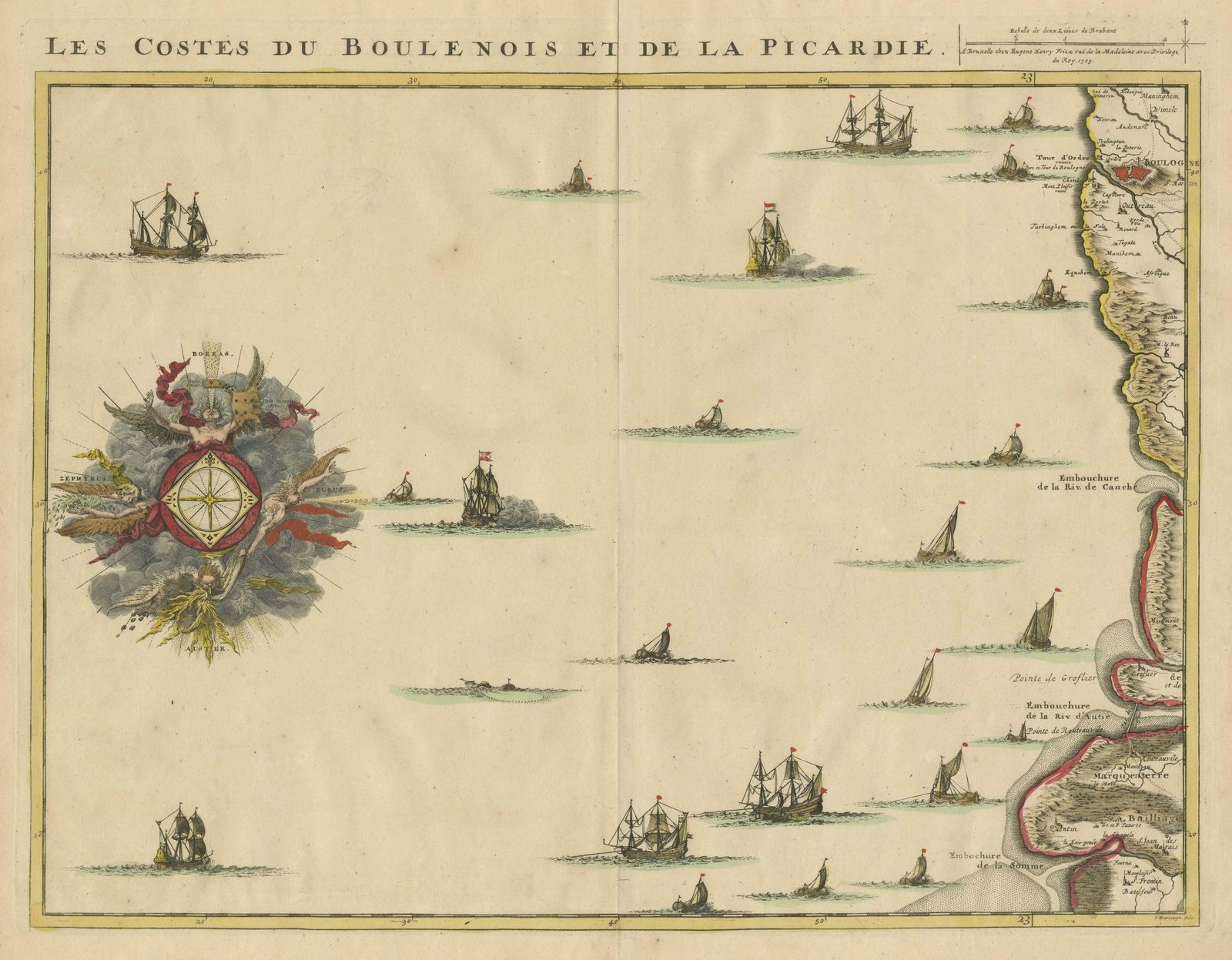 Antique Map Of The French Coast At Boulogne And Picardy photo for sale