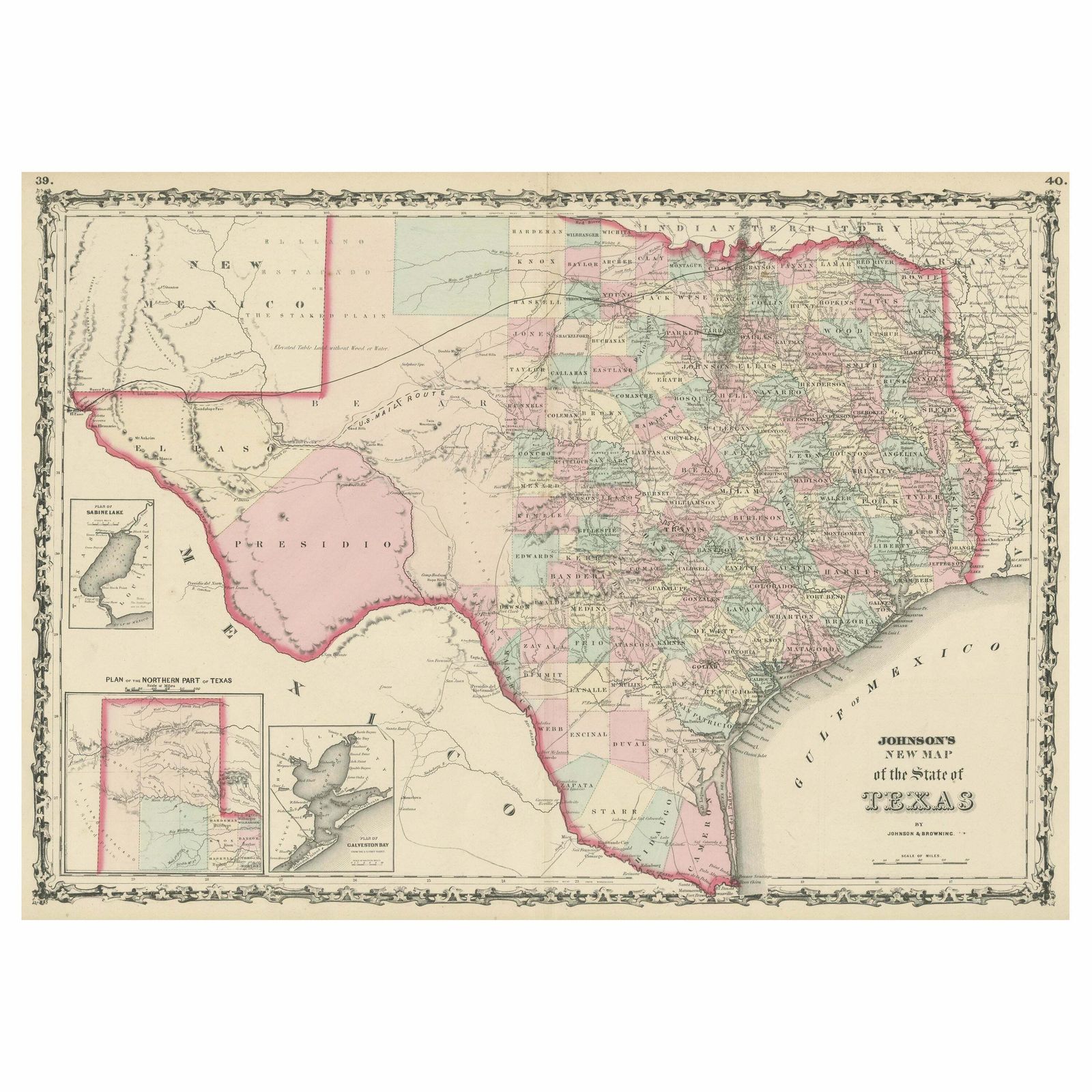 Large Antique Map Of The State Of Texas