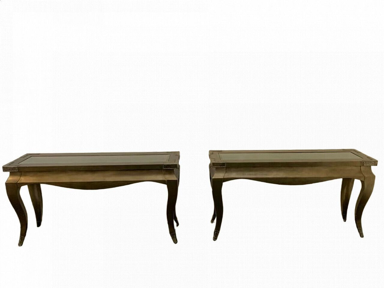 Pair Of Wood, Glass And Metal Consoles, 1980s