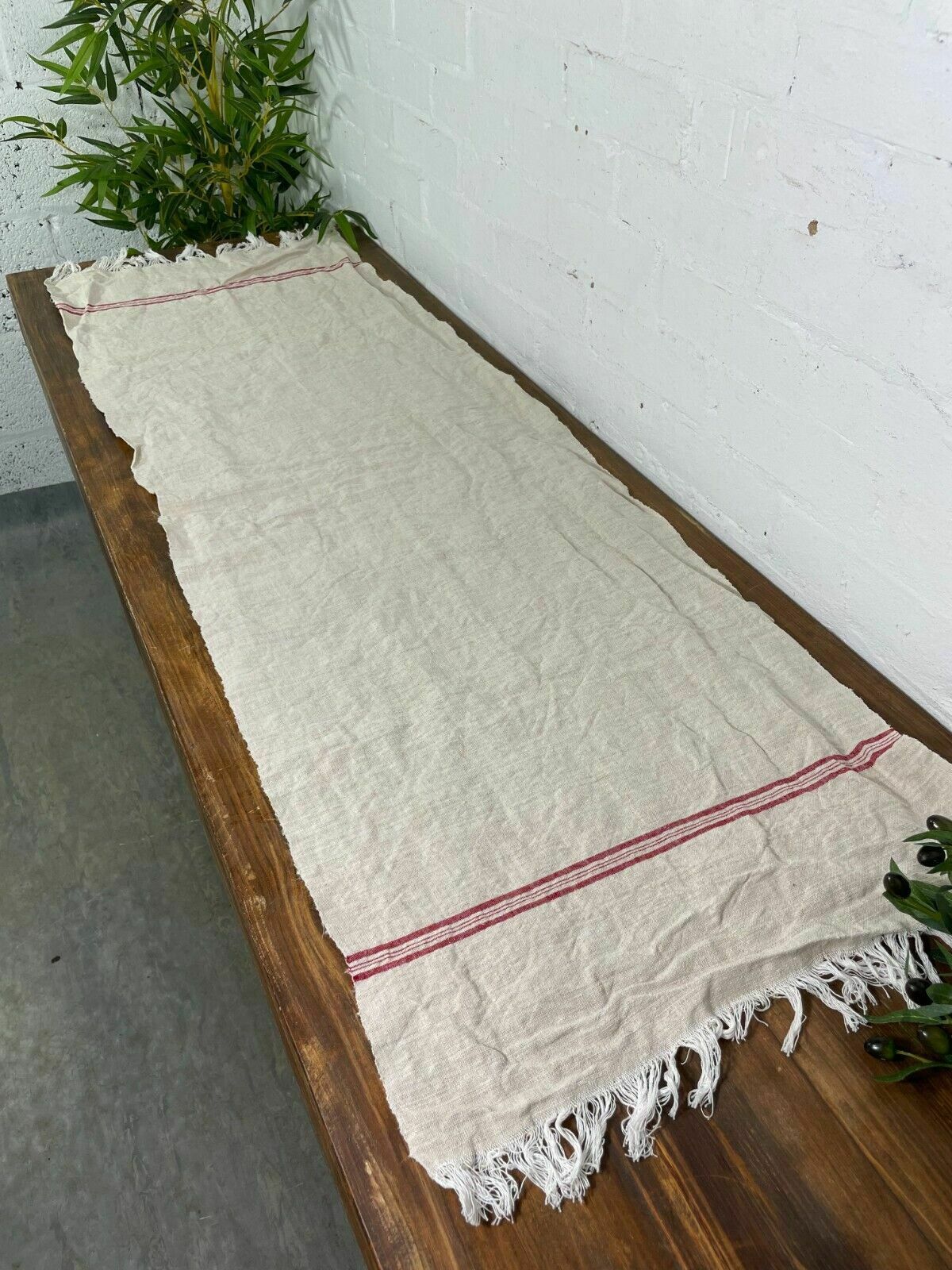 Large Vintage Antique French Hungarian Hemp Linen Table Cloth Upholstery Fabric photo 60.0