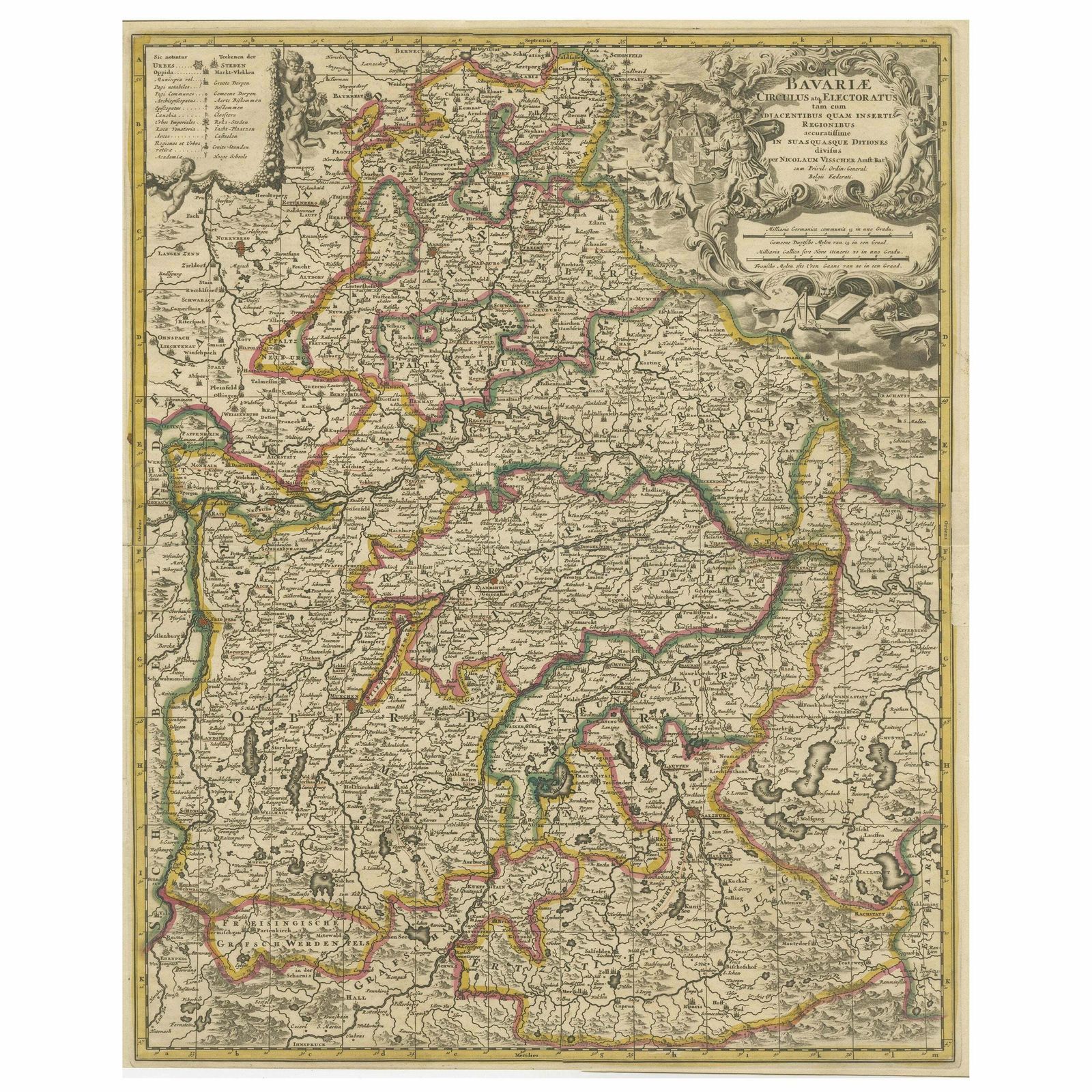 Antique Map Of Bavaria, Bayern, With Original Hand Coloring