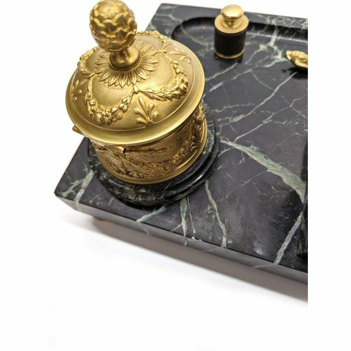 Large Laurent De Medici Inkwell By Michelangelo Green Marble photo vintage