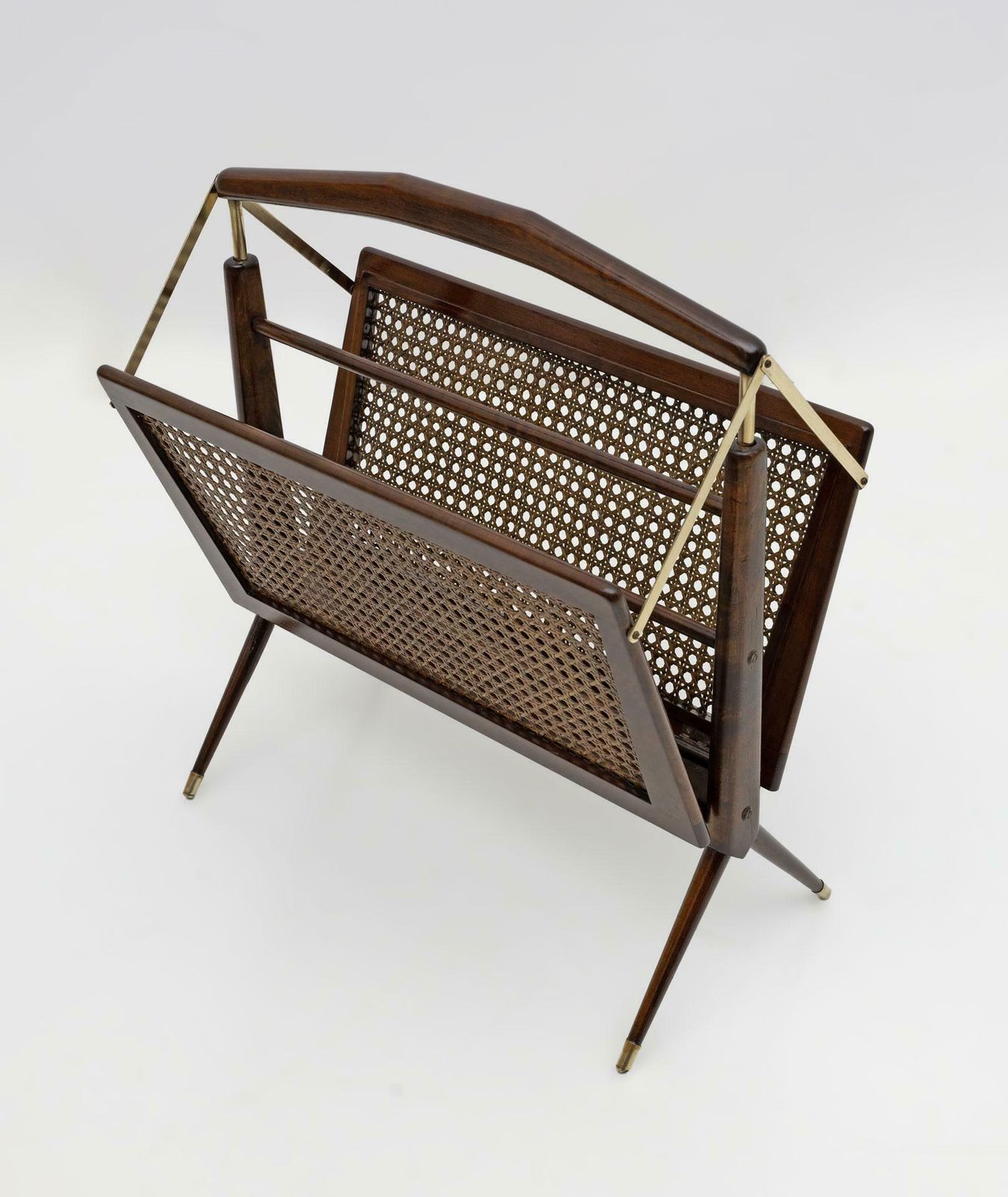 Cesare Lacca Mid Century Modern Italian Wicker And Brass Magazine Rack, 1950s photo Home Decor