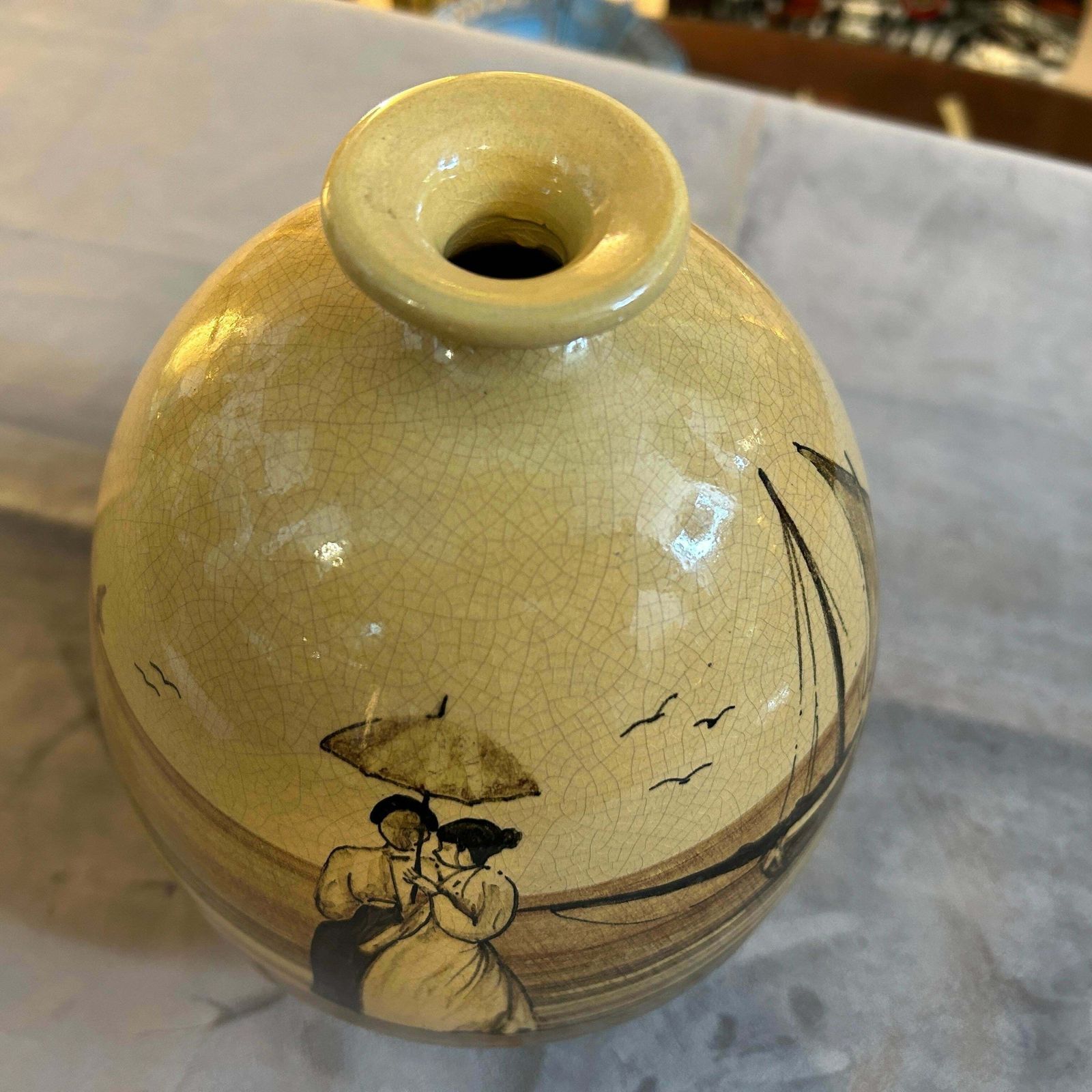 1903 Art Nouveau Brown Ceramic Italian Vase photo vintage