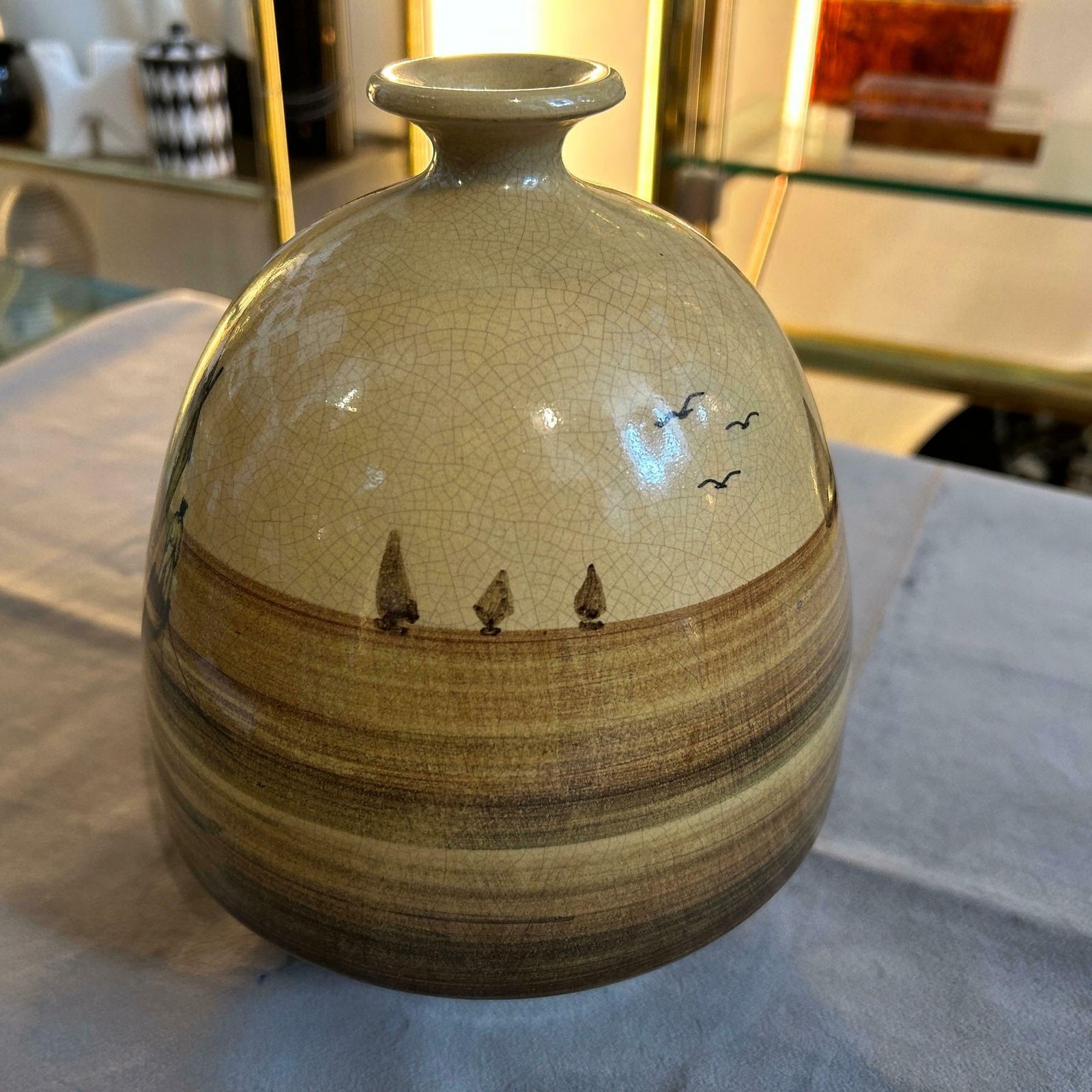 photo furniture 1903 Art Nouveau Brown Ceramic Italian Vase
