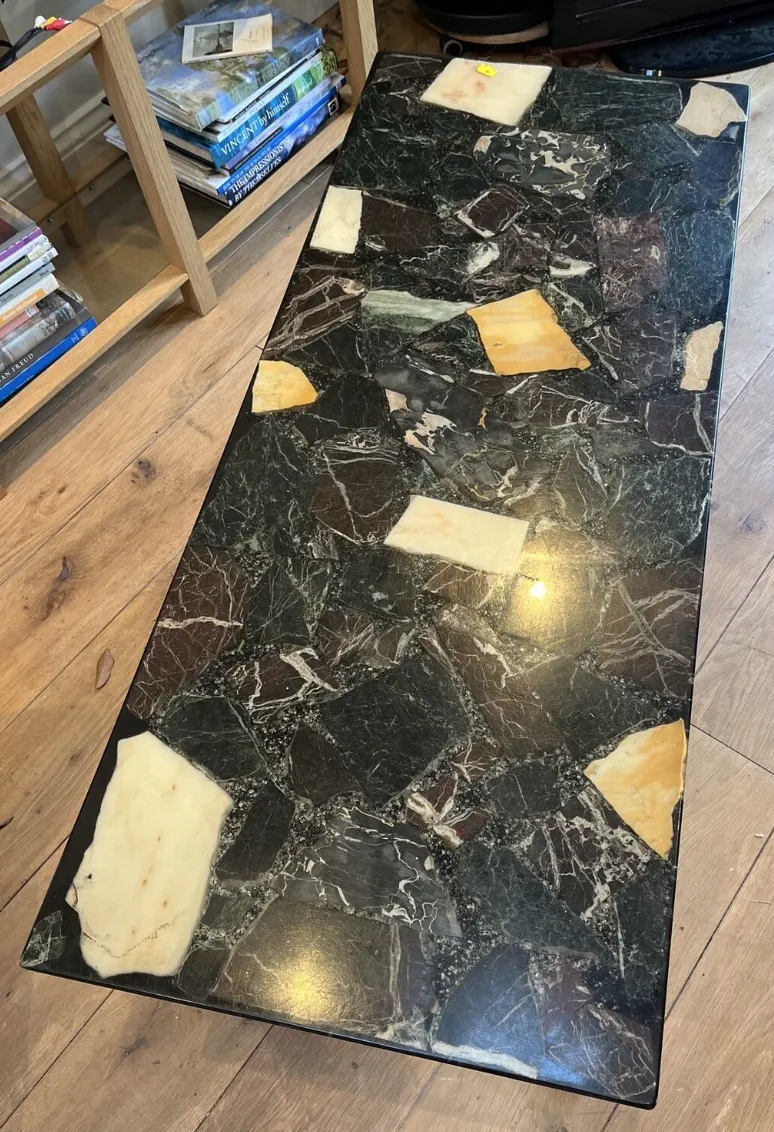 Vintage Resin Terrazzo Style Coffee Table With Real Stone Pieces. Chrome Legs photo furniture