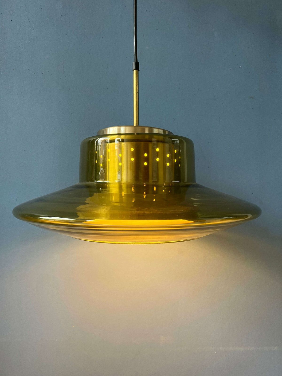 Mid Century Gele Rookglazen Dijkstra Space Age Hanglamp