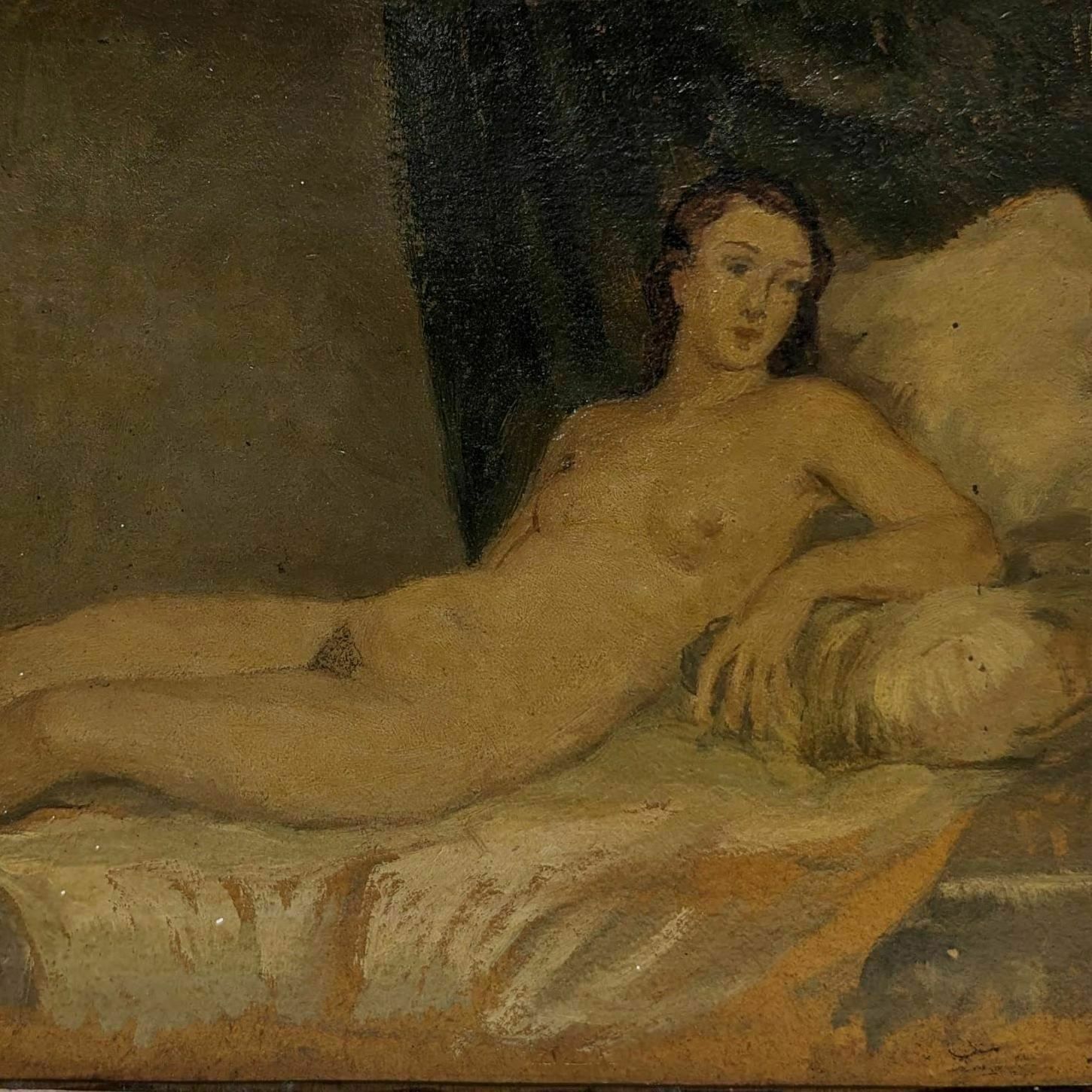 Louis Edouard Garrido Oil On Paper Nude Woman photo furniture