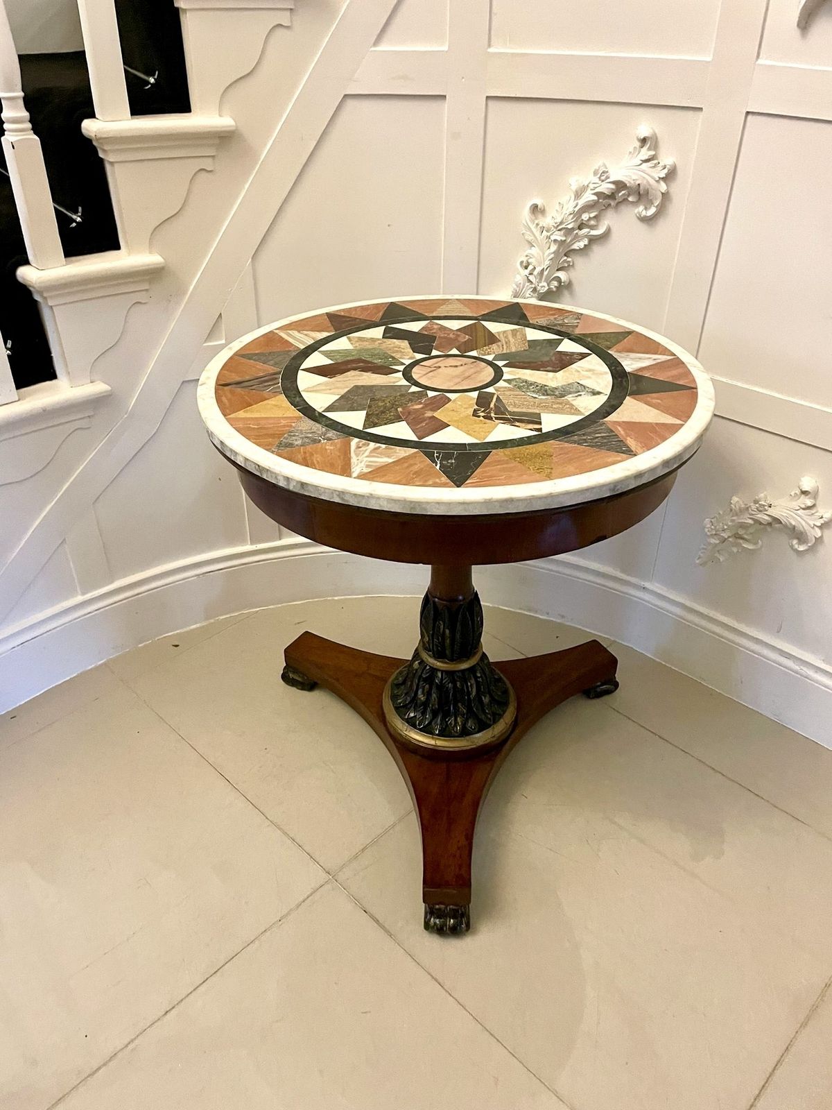Antique 19th Century Quality Circular Specimen Marble Top Lamp Table photo vintage