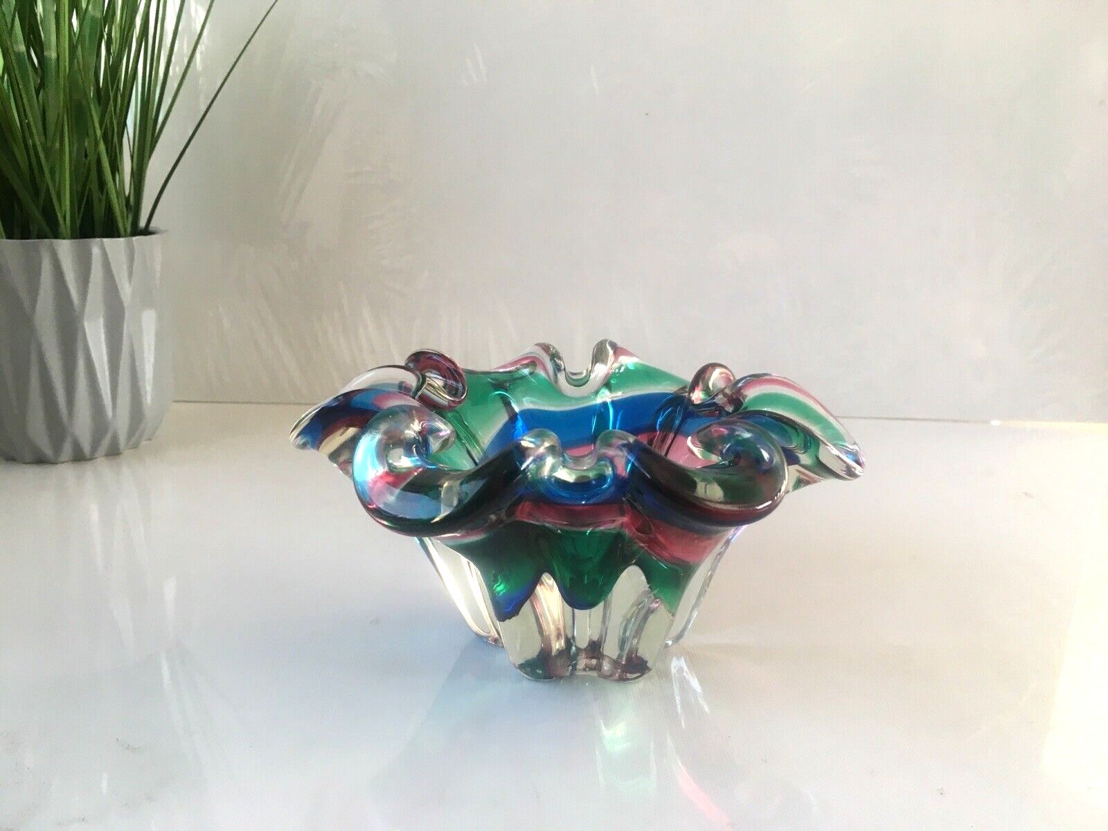 Wonderful Retro 70's Multicoloured Art Glass Bowl Iwatsu Hineri Kamei Japan Mcm