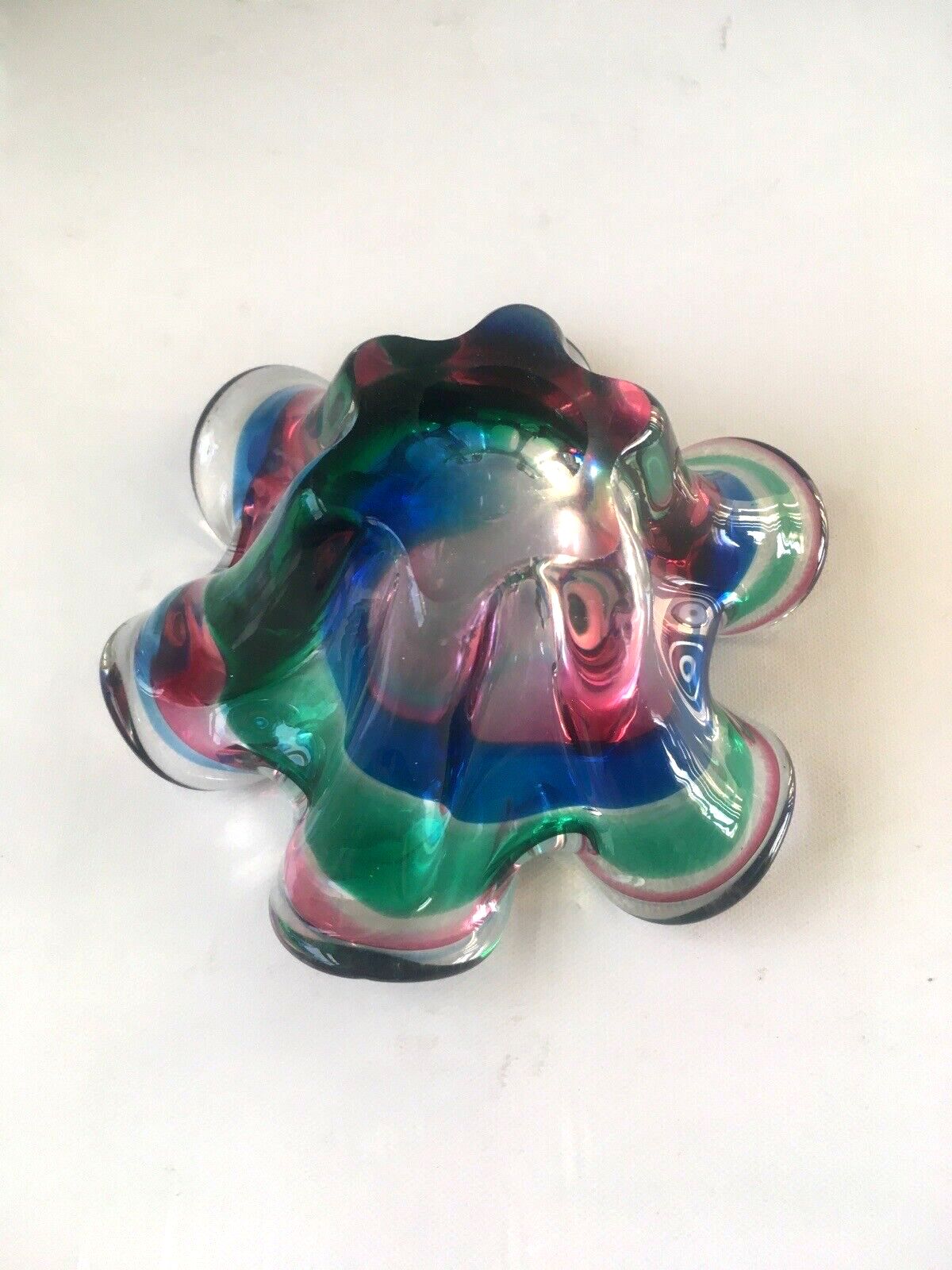 Wonderful Retro 70's Multicoloured Art Glass Bowl Iwatsu Hineri Kamei Japan Mcm photo vintage