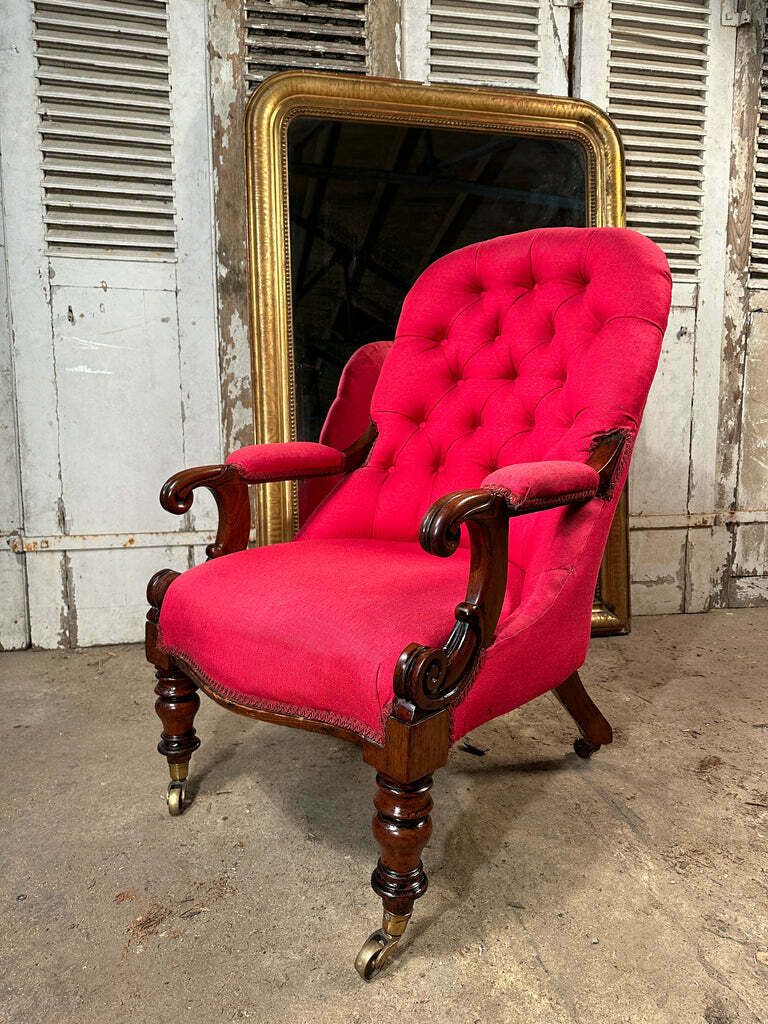 Antique Country House Mahogany Button Back Showframe Armchair Circa 1870 photo buy