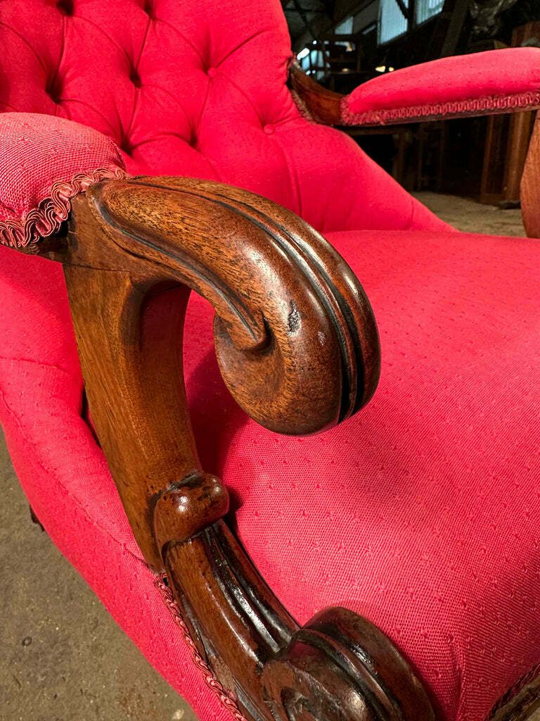 Antique Country House Mahogany Button Back Showframe Armchair Circa 1870 photo vintage