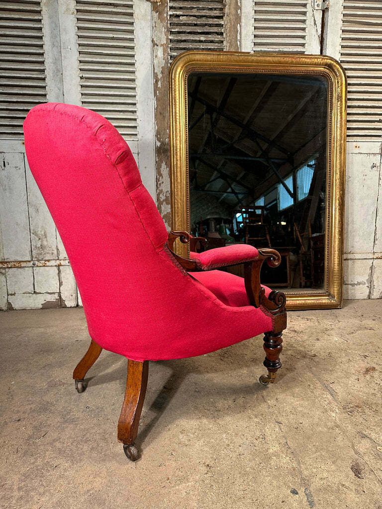 photo buy Antique Country House Mahogany Button Back Showframe Armchair Circa 1870