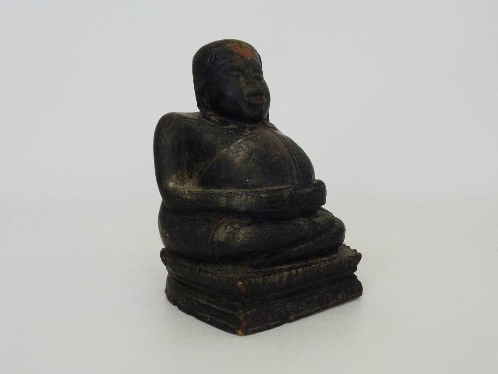 Khmer Laughing Buddha Statue In Carved Wood photo 198.0