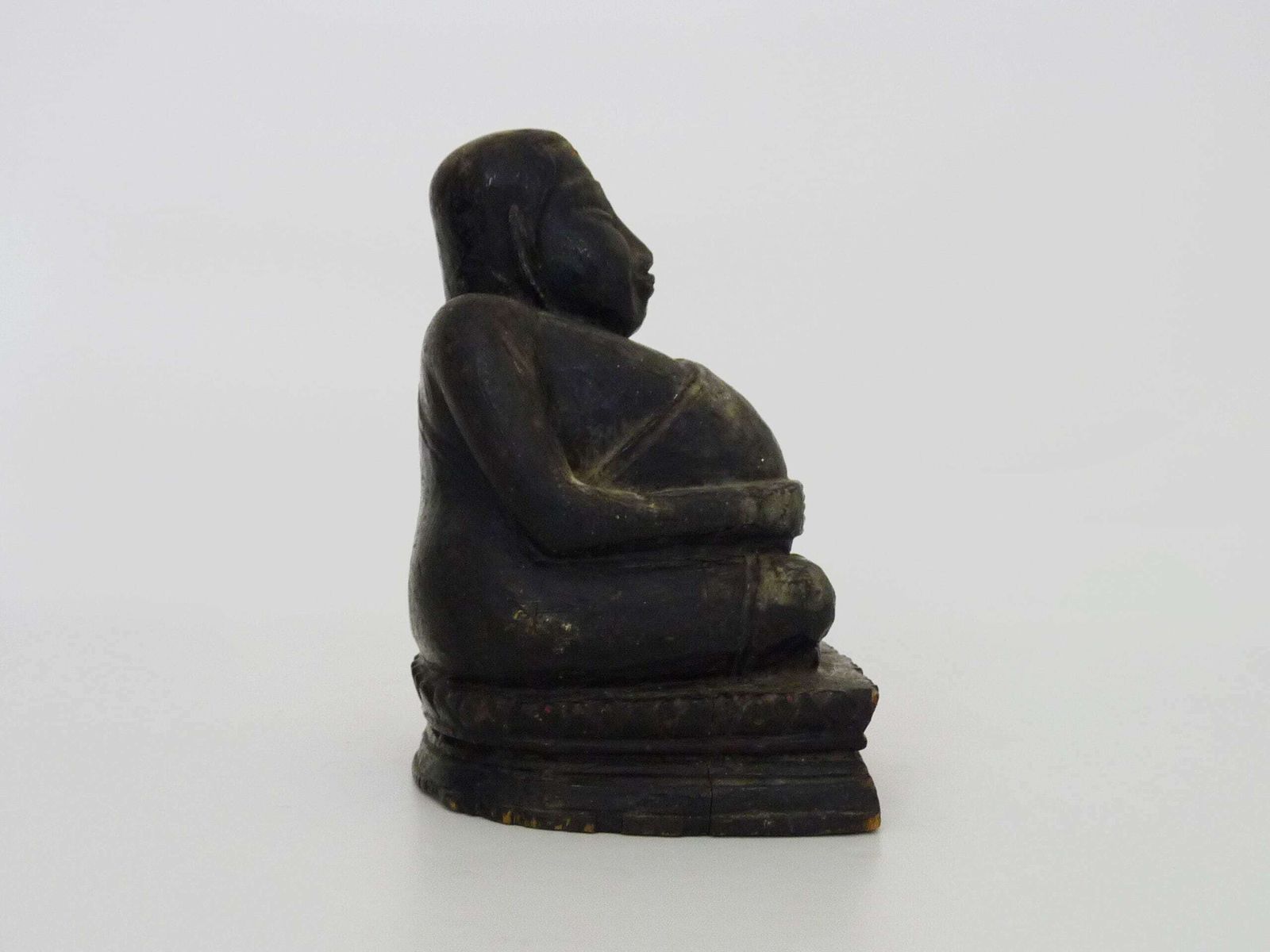 Khmer Laughing Buddha Statue In Carved Wood photo vinterior