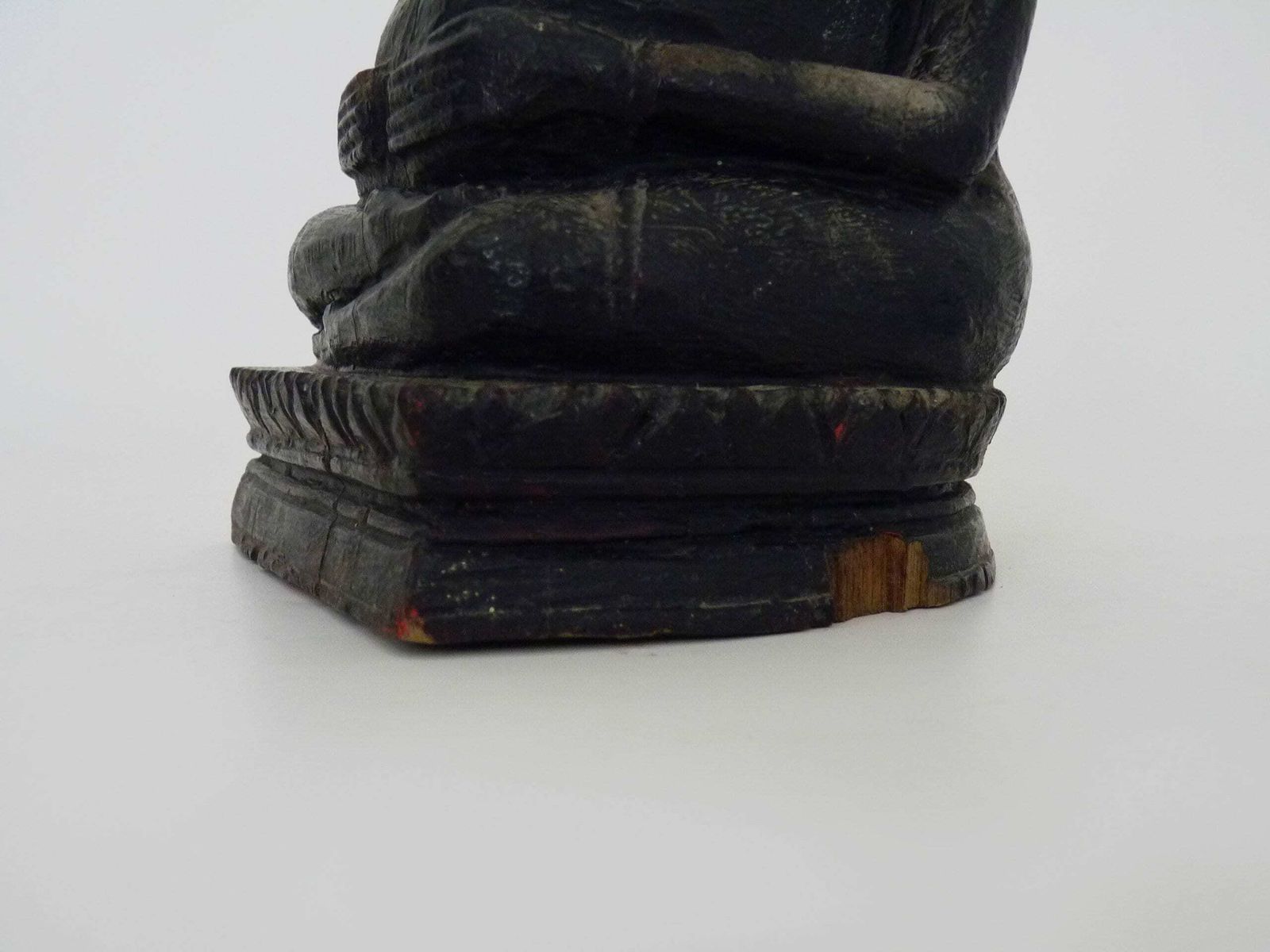 Khmer Laughing Buddha Statue In Carved Wood photo vintage