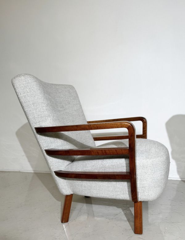 Pair Of Art Deco Armchairs, Walnut, Hungary – New Upholstery photo for sale
