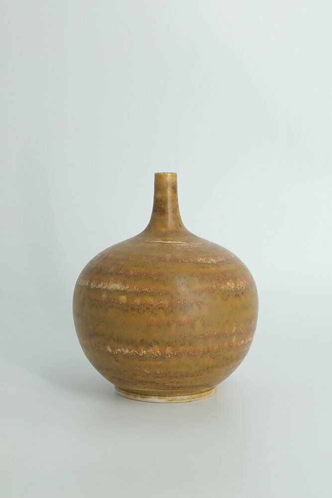 Small Mid Century Scandinavian Modern Spherical Brown Stoneware Vase No. 19 7/11 75 By Gunnar Borg For Höganäs Keramik, 1960s photo for sale