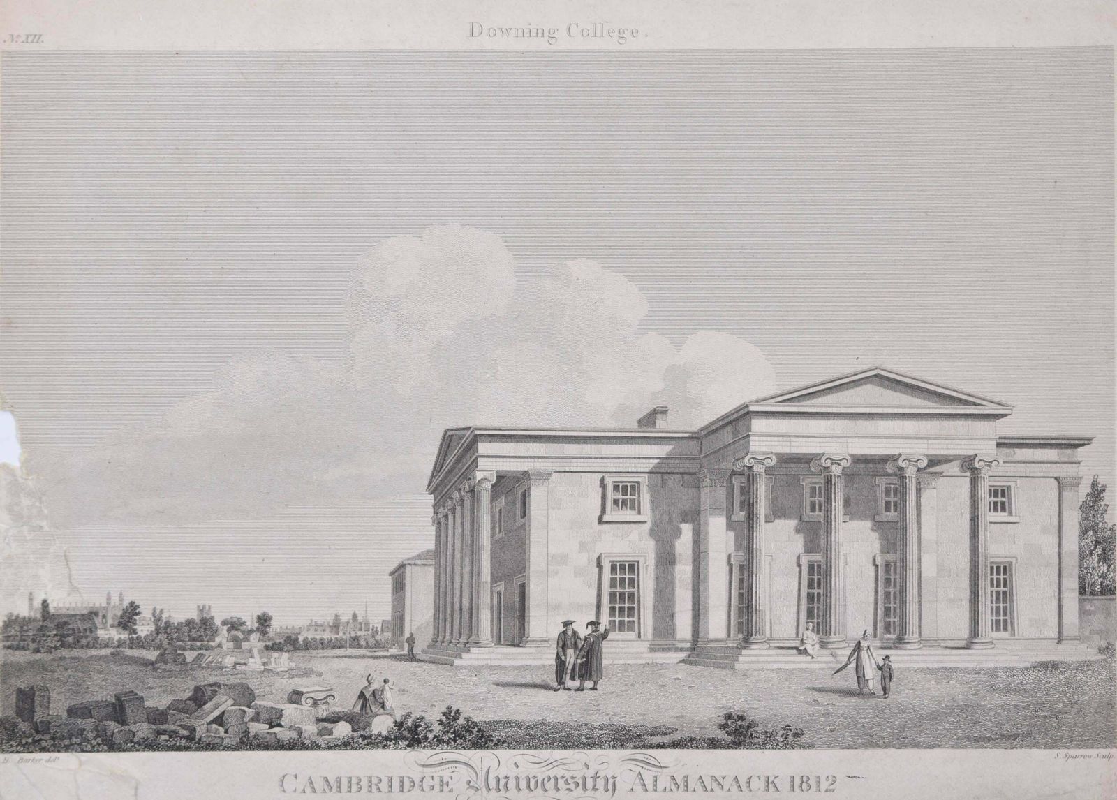 Samuel Sparrow Downing College, Cambridge Engraving By Samuel Sparrow After Henry Barker  1812 photo for sale