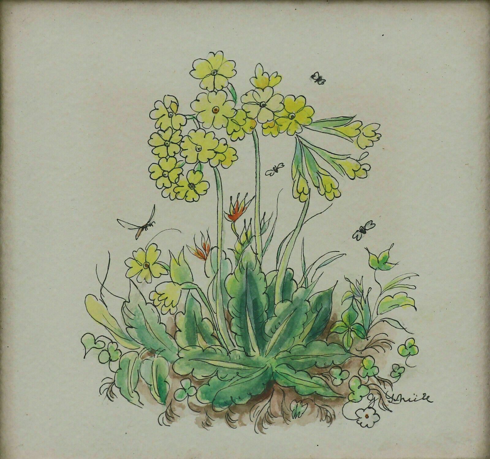 Two Small Watercolours Of Wildflowers Signed. Oxslips And Red Campion photo furniture