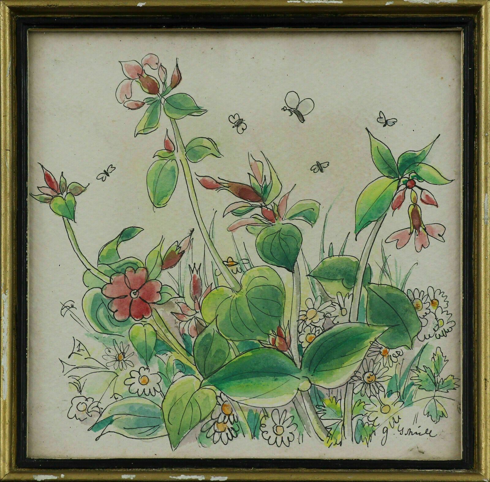 Two Small Watercolours Of Wildflowers Signed. Oxslips And Red Campion photo Art