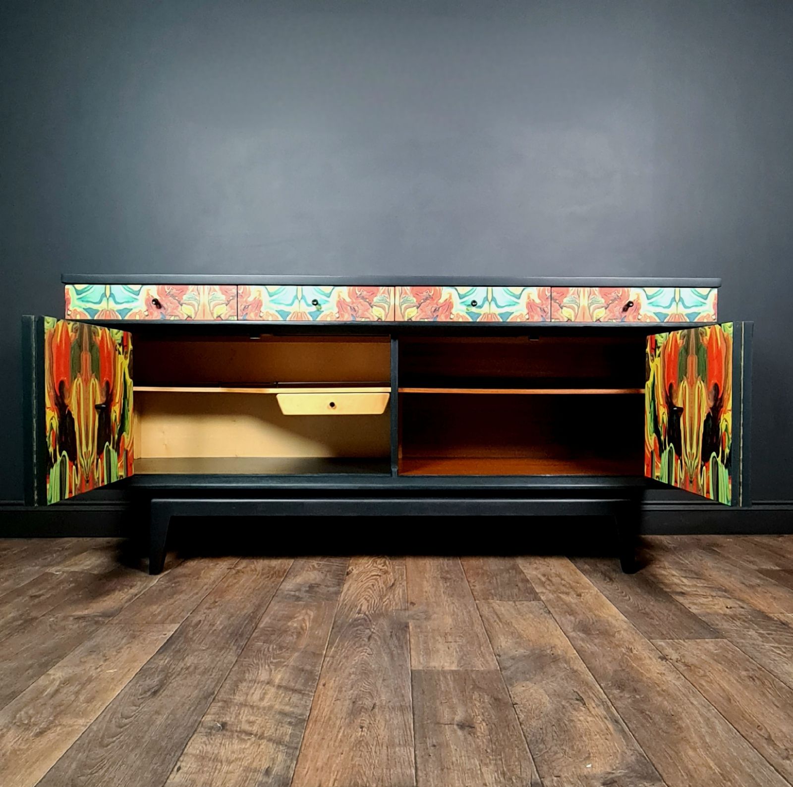 Furniture Mid Century Lebus Sideboard With Cocktail Section. photo