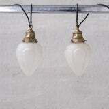 Pair Of Opaque Glass And Brass French Opaline Pendants photo vintage