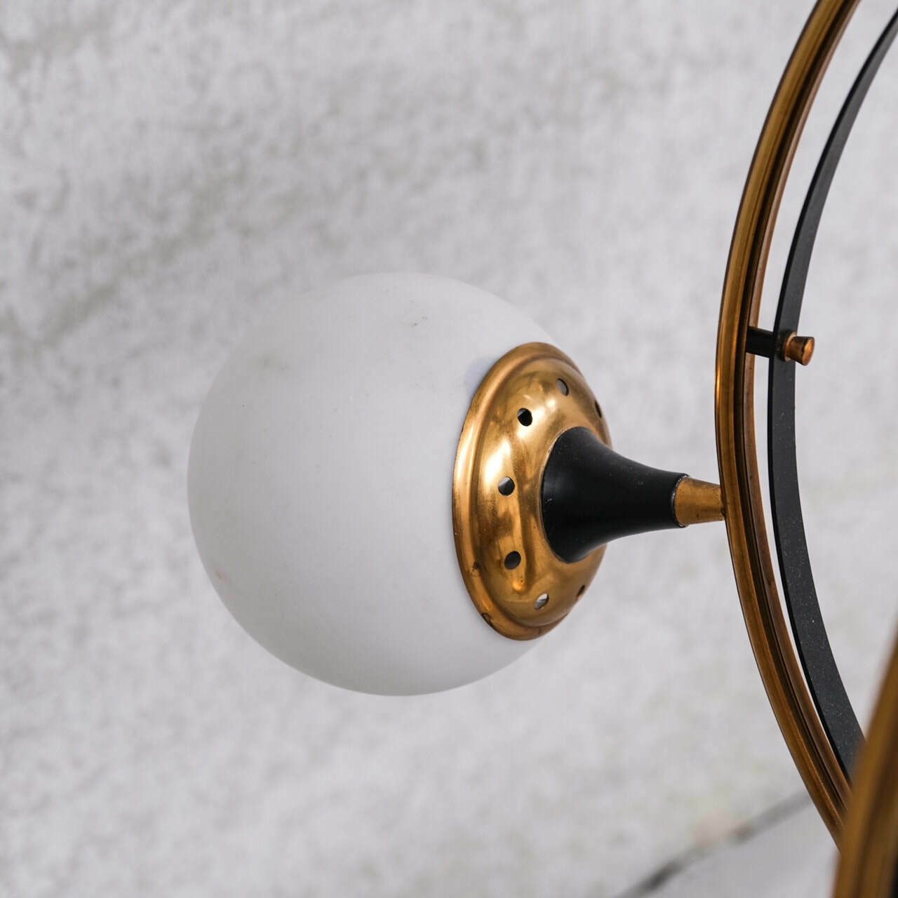 Stilnovo Mid Century Italian Brass And Opaline Globe Chandelier photo 2950.0