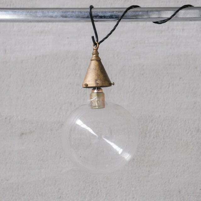 Clear Glass And Brass Bulb Mid Century French Pendant Light
