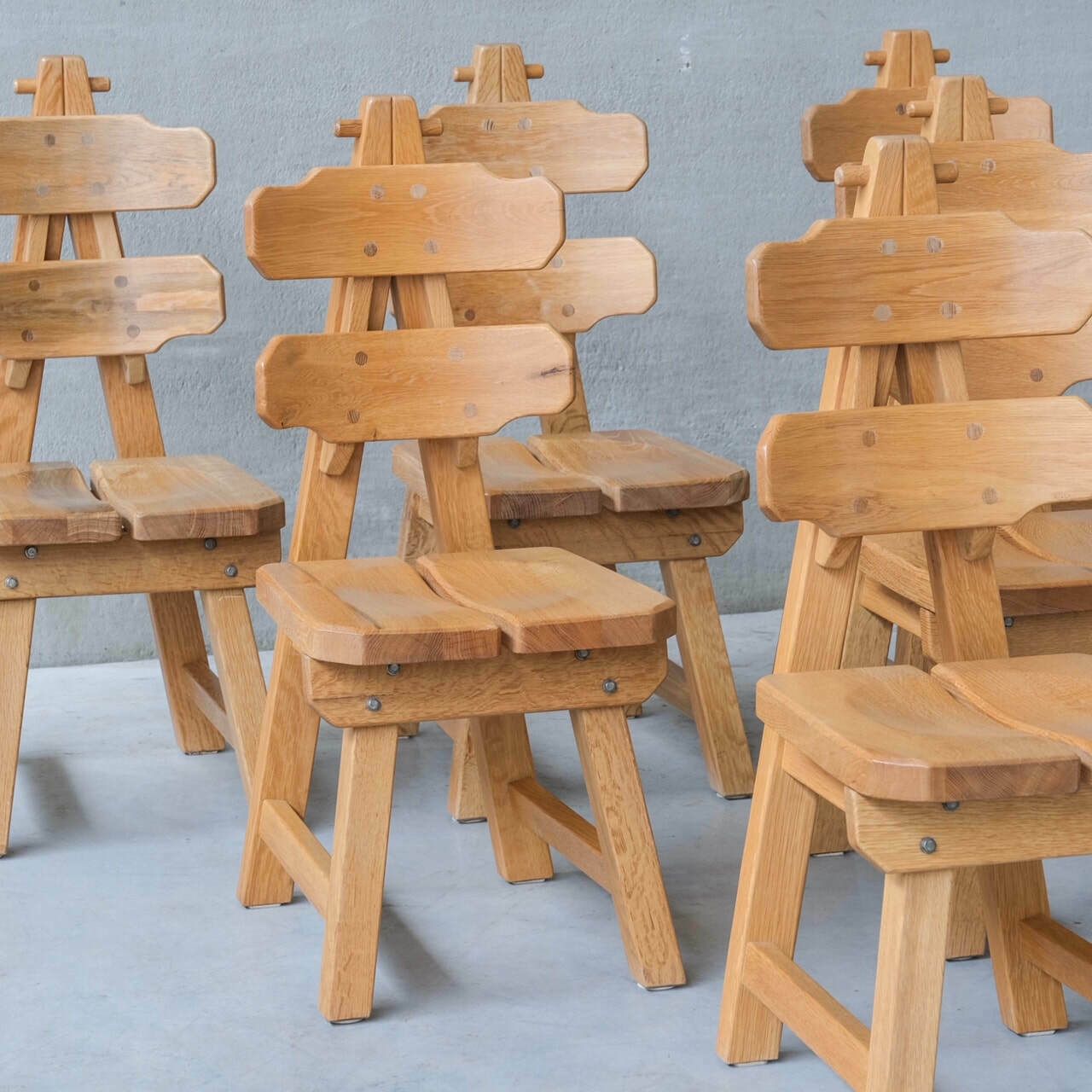 photo vinterior Set Of Six Brutalist Spanish Mid Century Dining Chairs