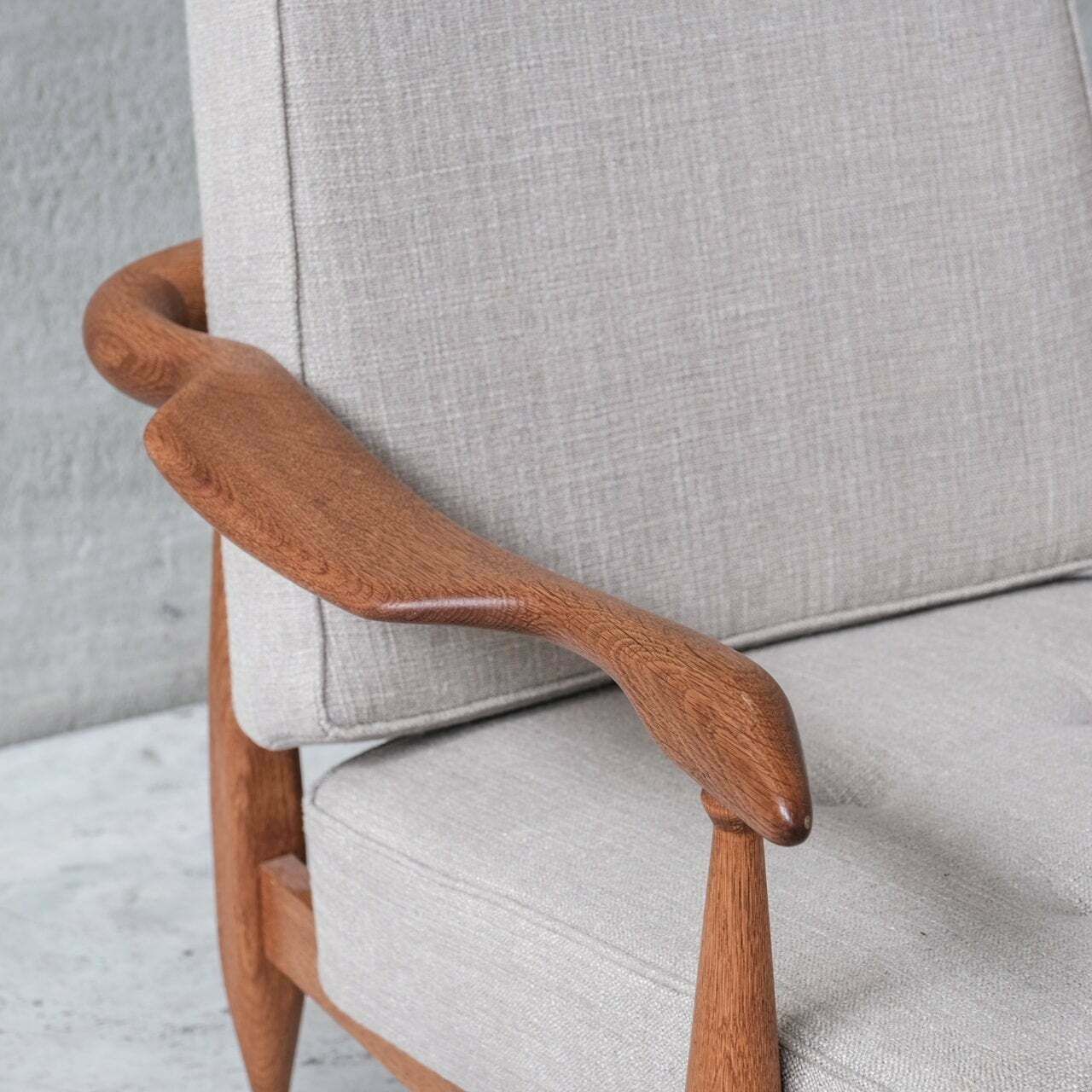 Guillerme Et Chambron Oak Mid Century French Upholstered Armchair photo vinterior