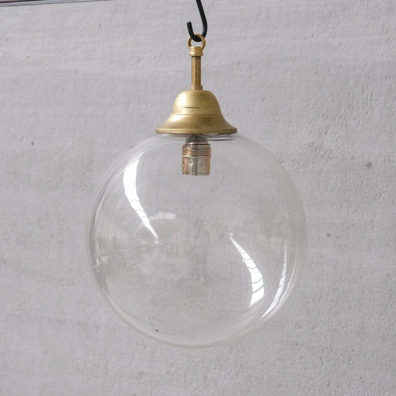 Clear Italian Mid Century Glass And Brass Pendant Lights (10 Available) photo for sale