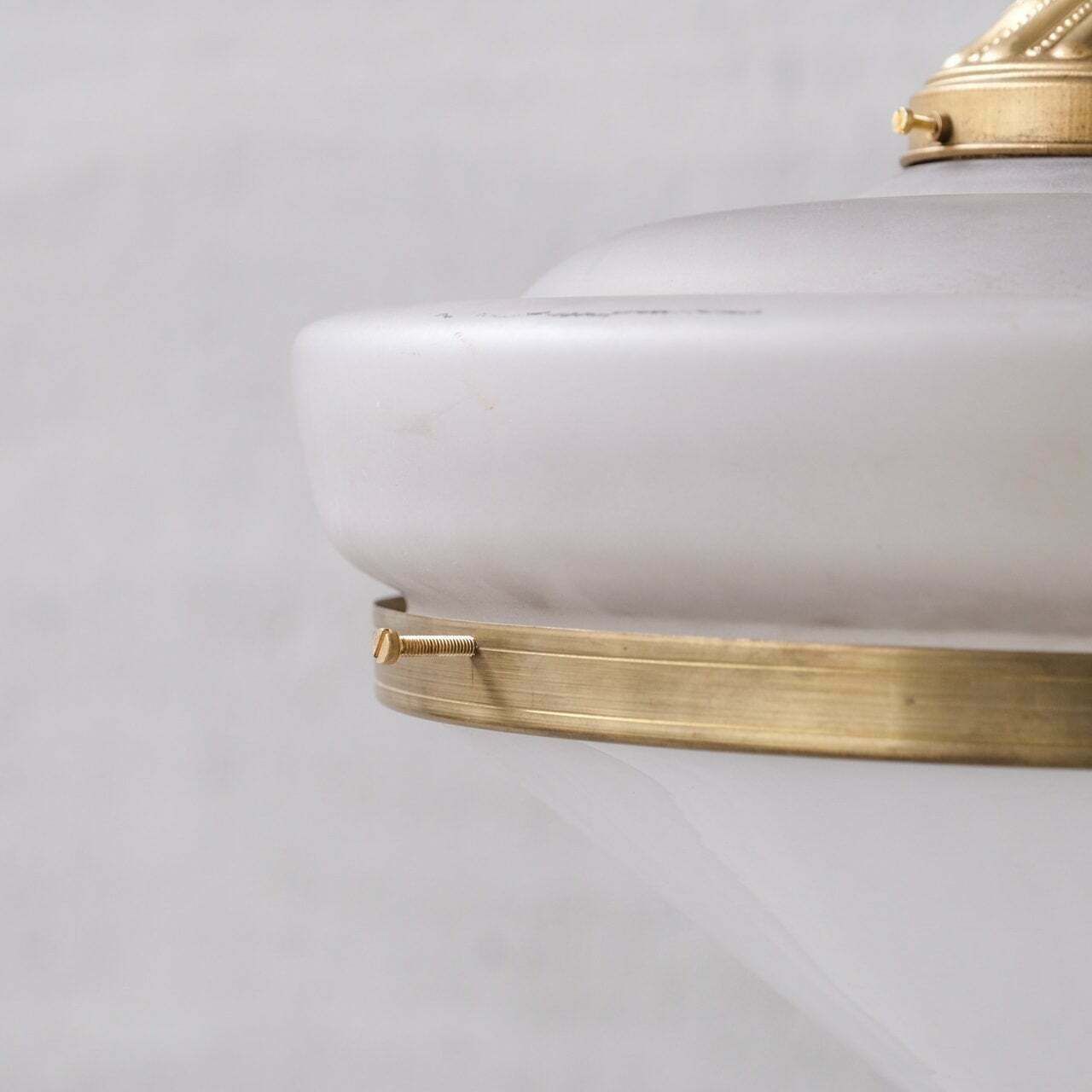 Two Tone Mid Century French Brass And Glass Pendant Light (5 Available) photo for sale