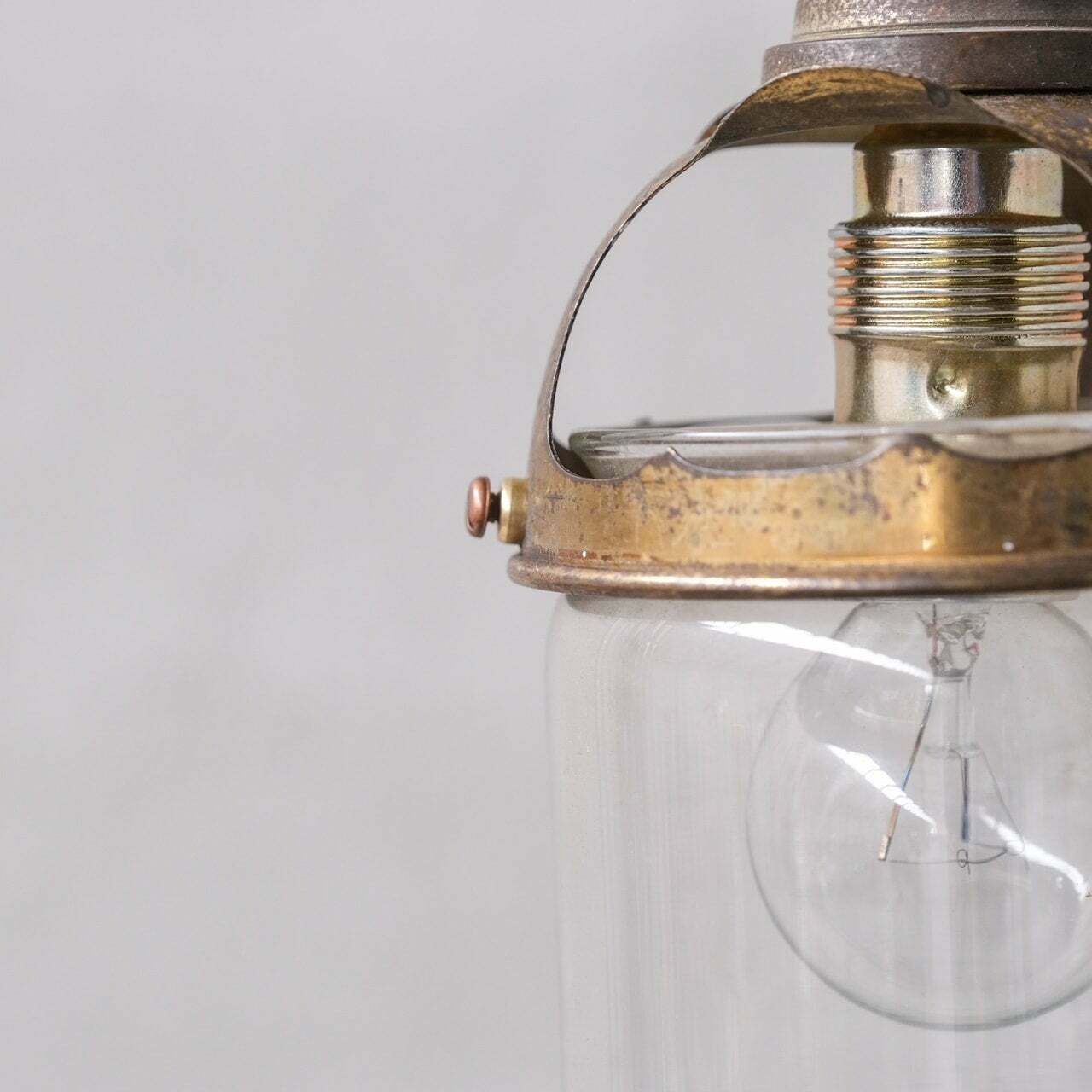 Pair Of Mid Century French Bell Shaped Clear Glass And Brass Pendants photo Lighting